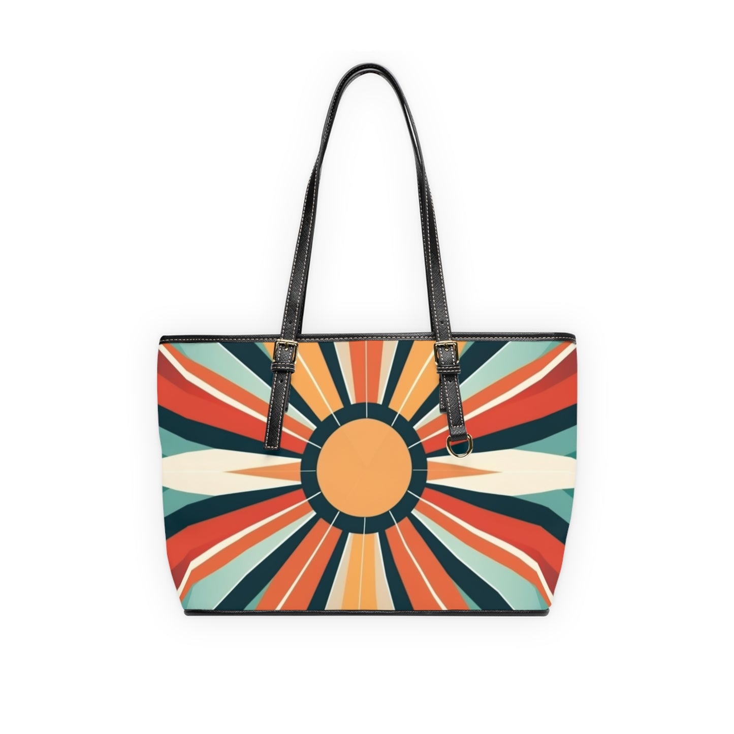 Atomic Age Luxury: Midcentury Modern Brown Leather Shoulder Bag in Starburst Candy Colored