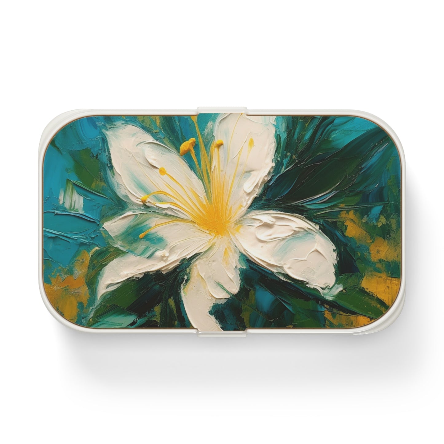 Floral Symphony: Bento Box featuring an Abstract Oil Painting of Jasmine