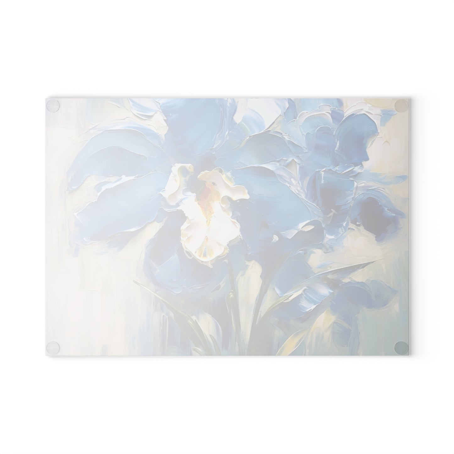 Embrace Artistic Expression with Blue Orchid Abstract Painting Glass Cutting Board