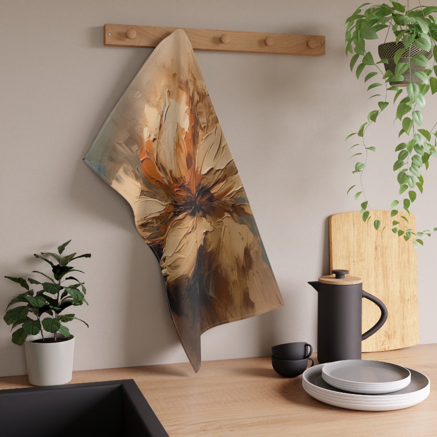 Artistic Fusion: Kitchen Towel Infused with Tan Hua-Inspired Abstract Art
