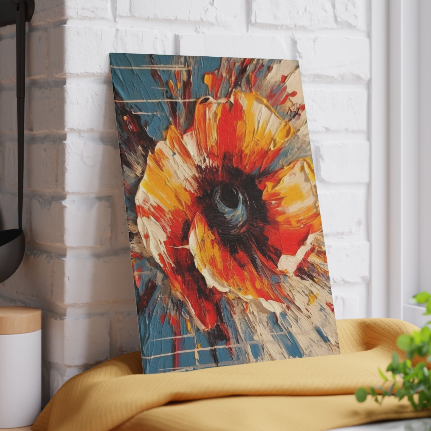 Poppy Symphony: Glass Cutting Board with Abstract Floral Artwork