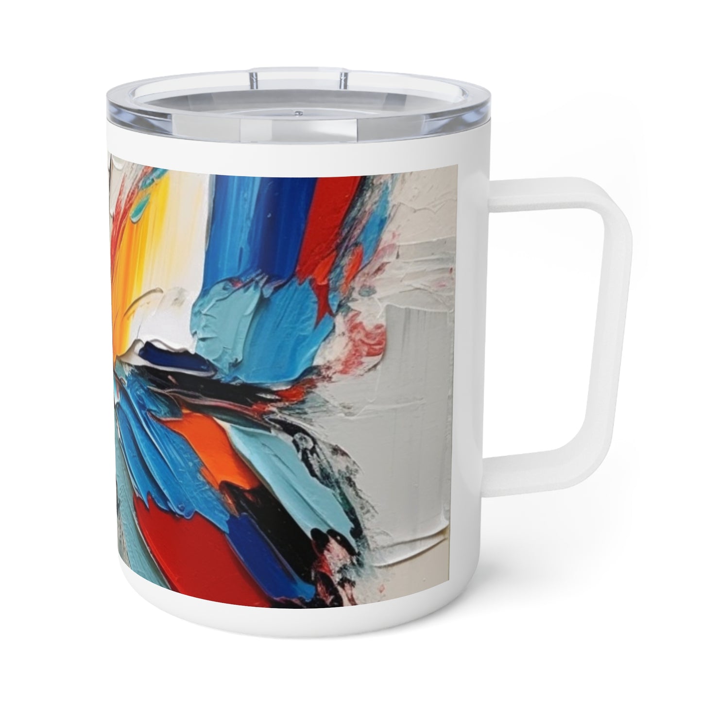 Abstract Insulated Coffee Mug for Art Lovers: Butterfly-Inspired Delight