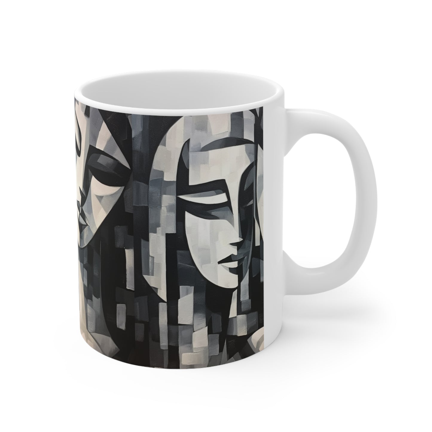 Abstract Oil Paint Ceramic Mug: Cubist Artistry in a Portable Masterpiece