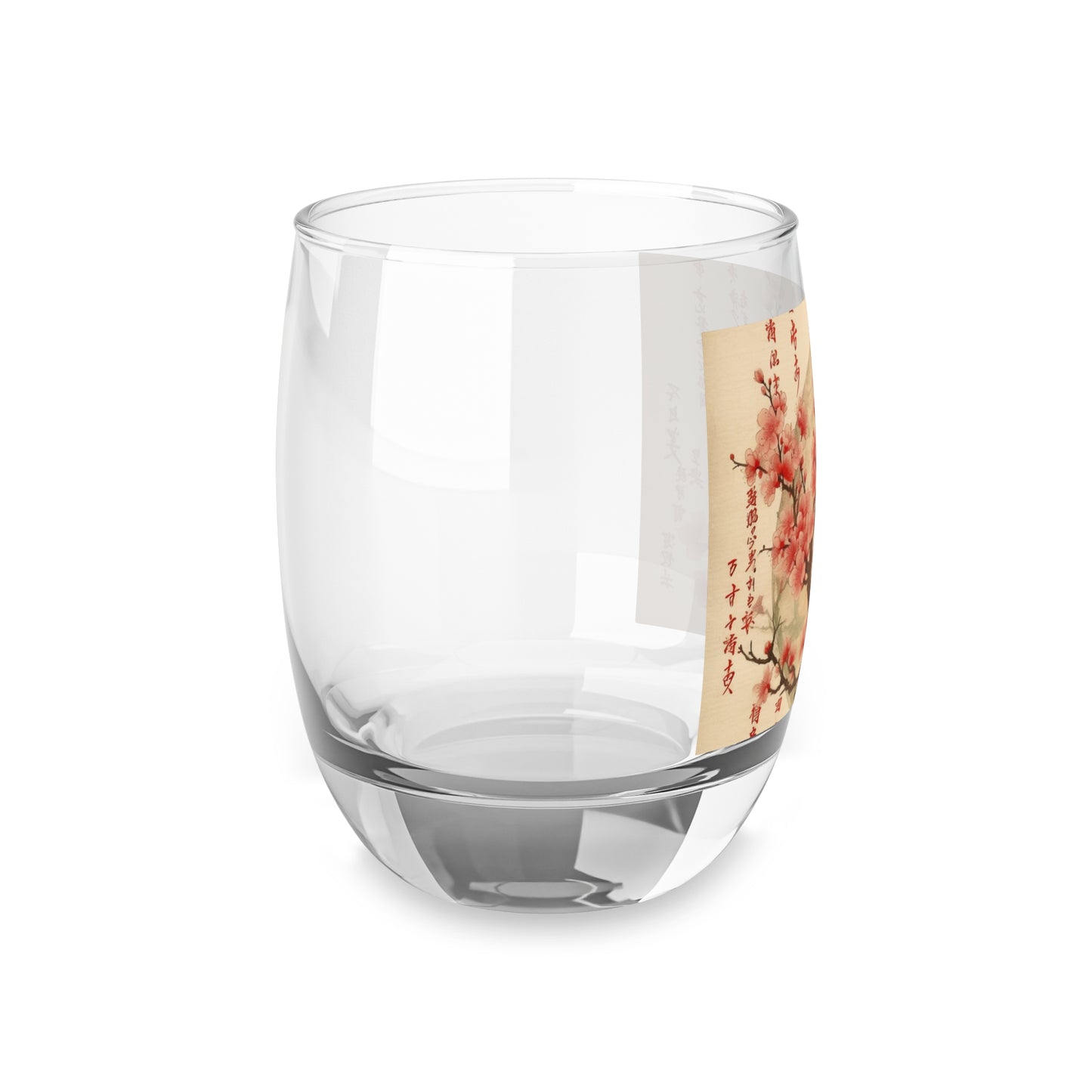 Whimsical Blossom Dreams: Whiskey Glass with Delightful Flower Drawings and Cherry Blossoms