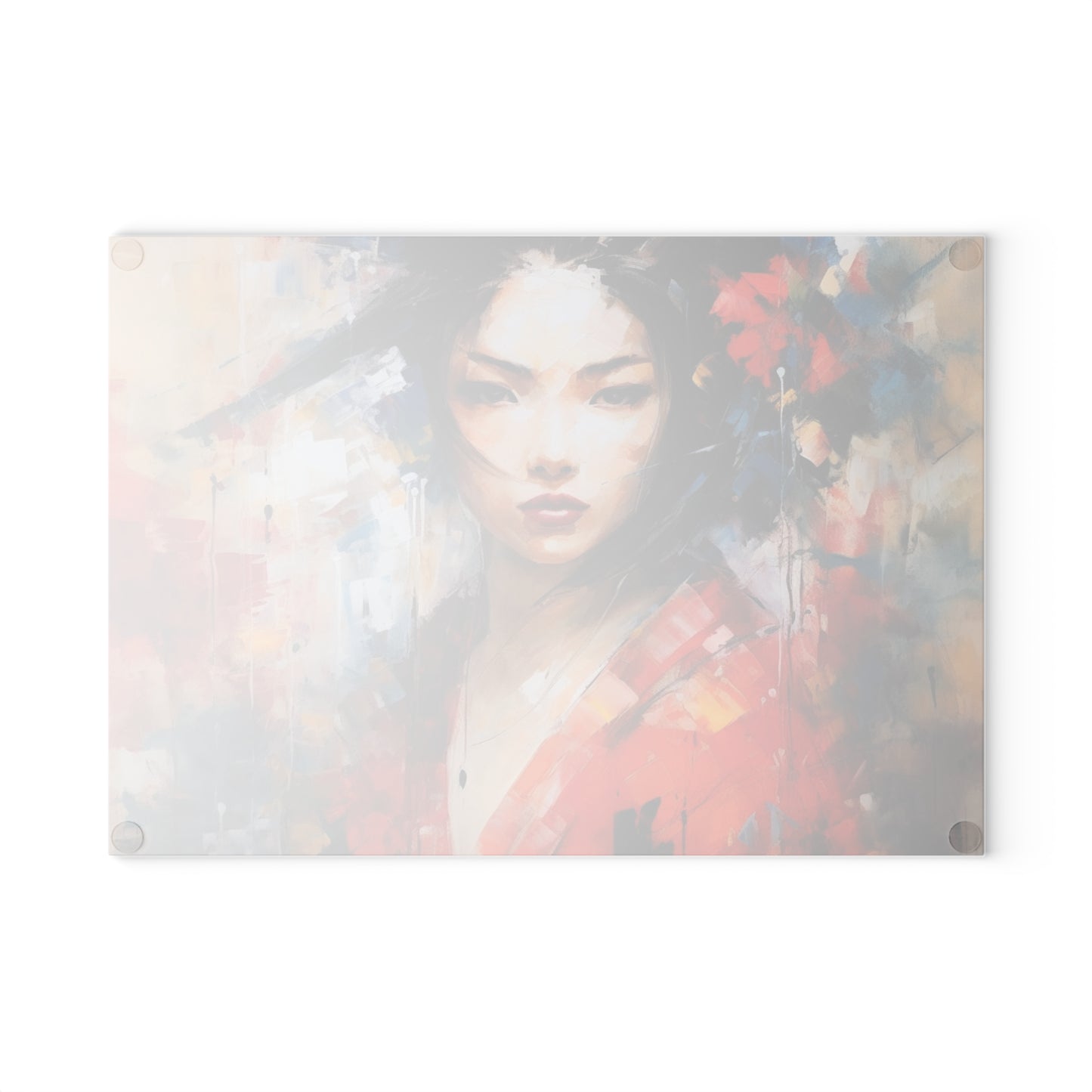 Abstract Geisha Art Glass Cutting Board: Captivating Brushstrokes in a Japanese Aesthetic