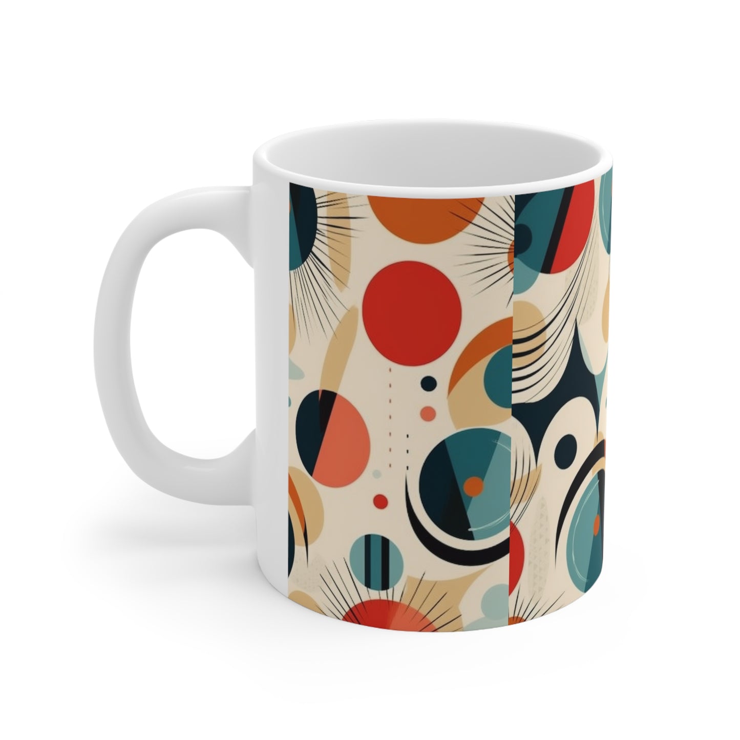Midcentury Modern Delight: Ceramic Mug with Abstract Art and Atomic Age Design