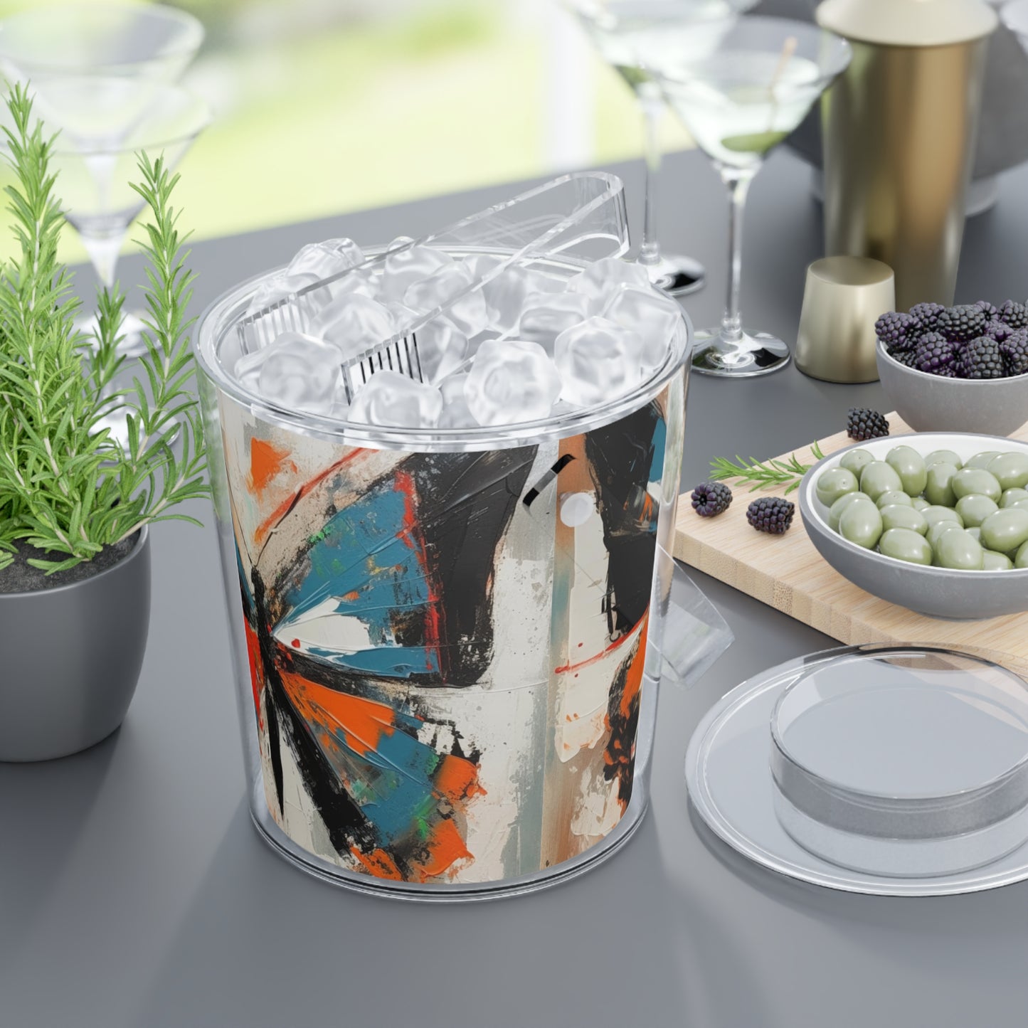 Monarch Butterfly Elegance: Ice Bucket with Tongs with Artistic Flair