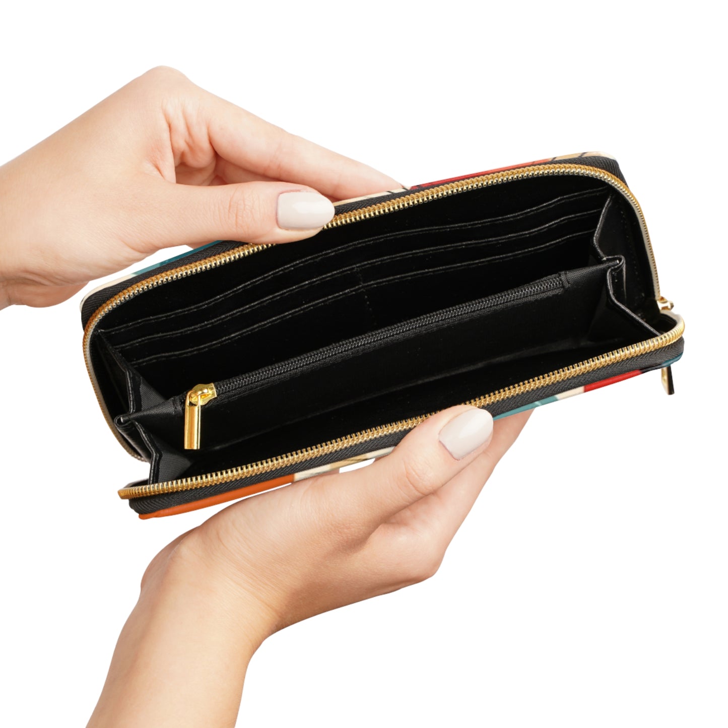 Abstract Elegance: Midcentury Modern Zipper Wallet with Modern Abstract Art and Vintage Fashion