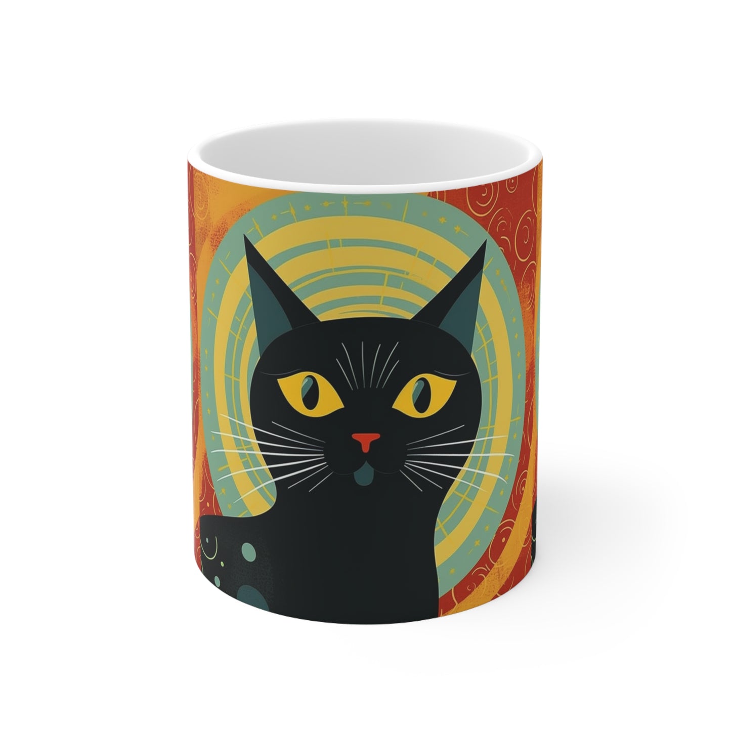 Timeless Whiskers: 1950s and 1960s Fashion-Inspired Cat Mug