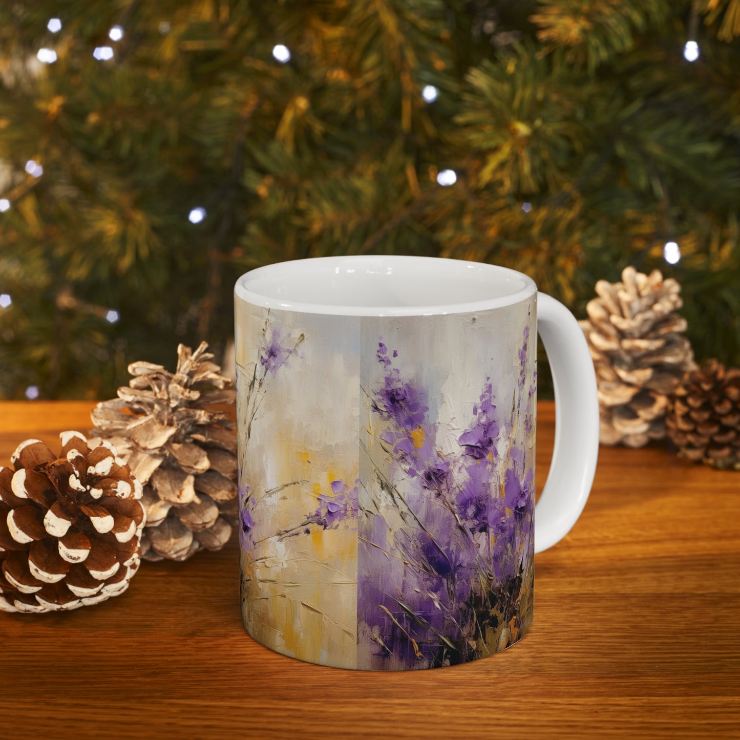 Expressive Lavender Drawing on Ceramic Mug: A Symphony of Colors and Petals