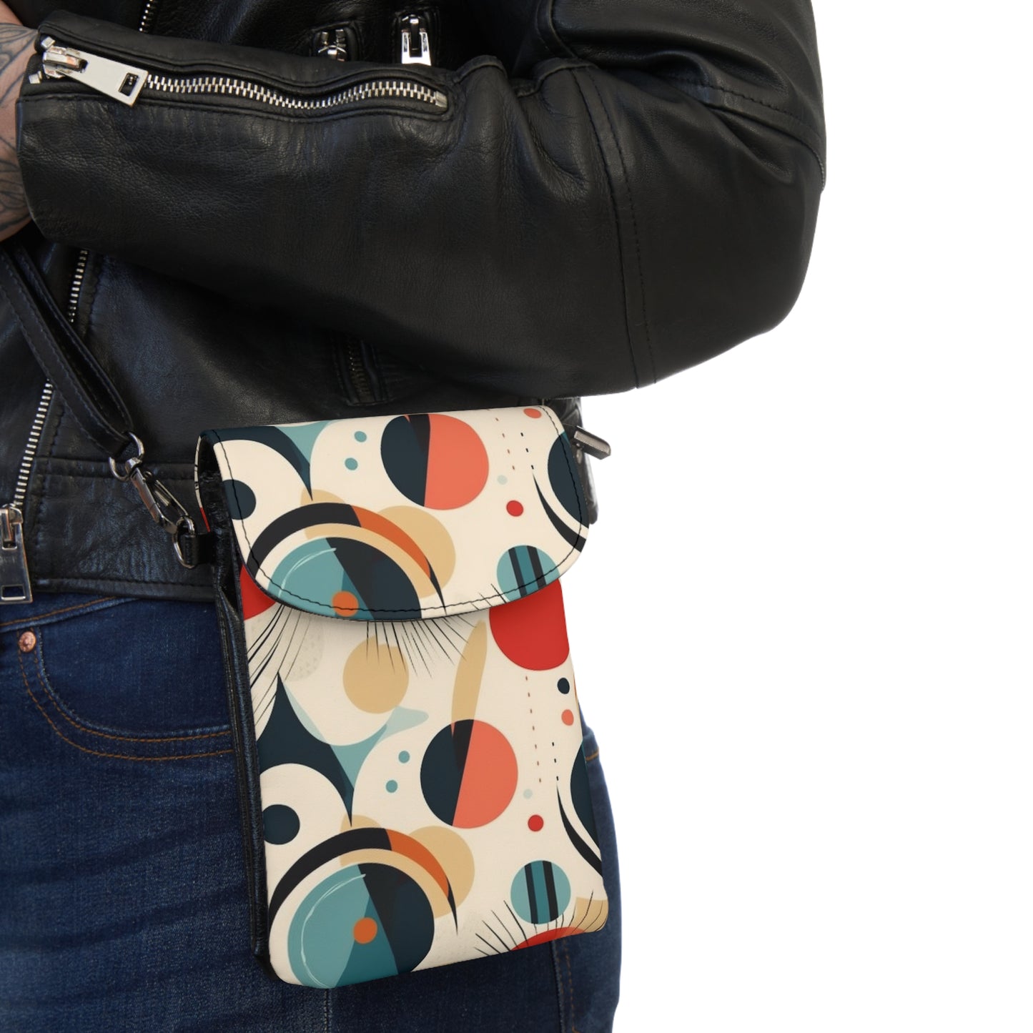 Abstract Elegance: Midcentury Modern Small Cell Phone Wallet with Modern Abstract Art and Vintage Fashion