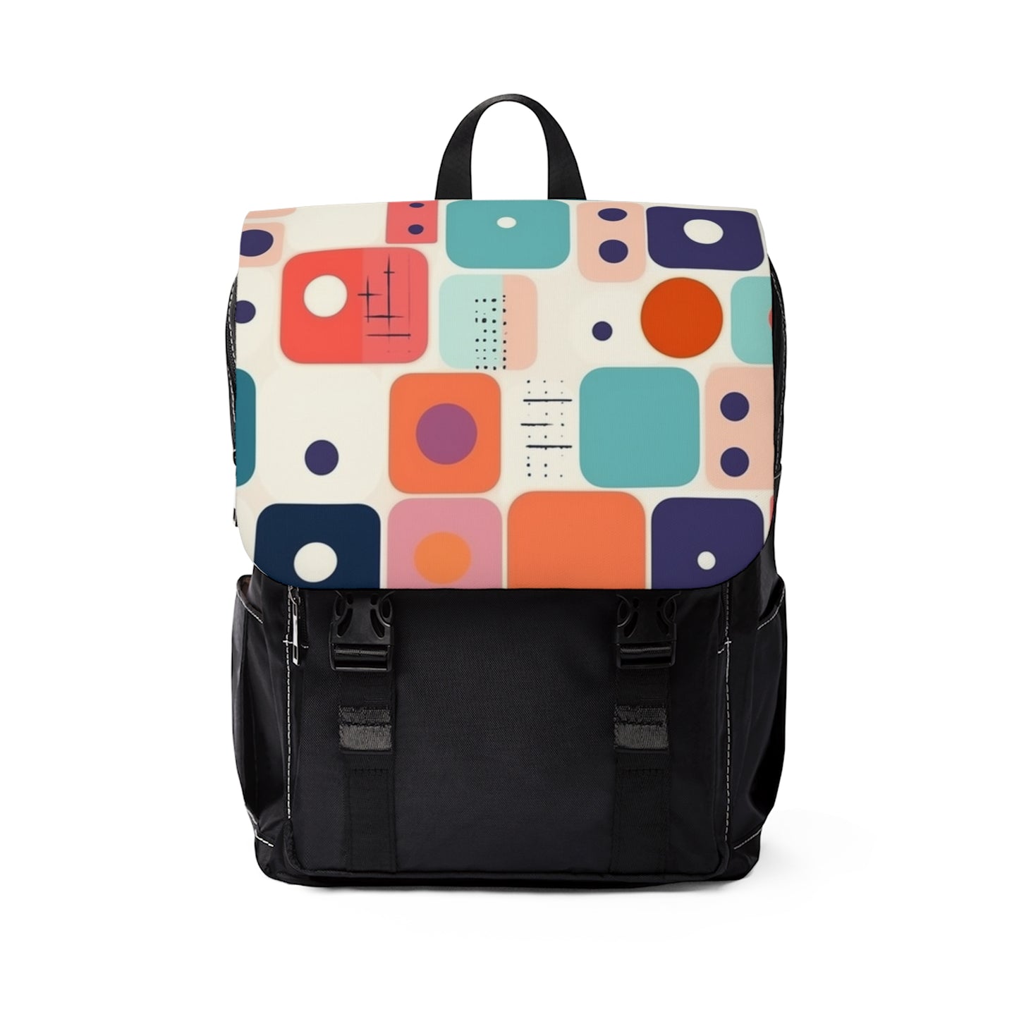 Retro Chic: Atomic Age-Inspired Unisex Casual Shoulder Backpack with Midcentury Modern Design and 1960s Fashion