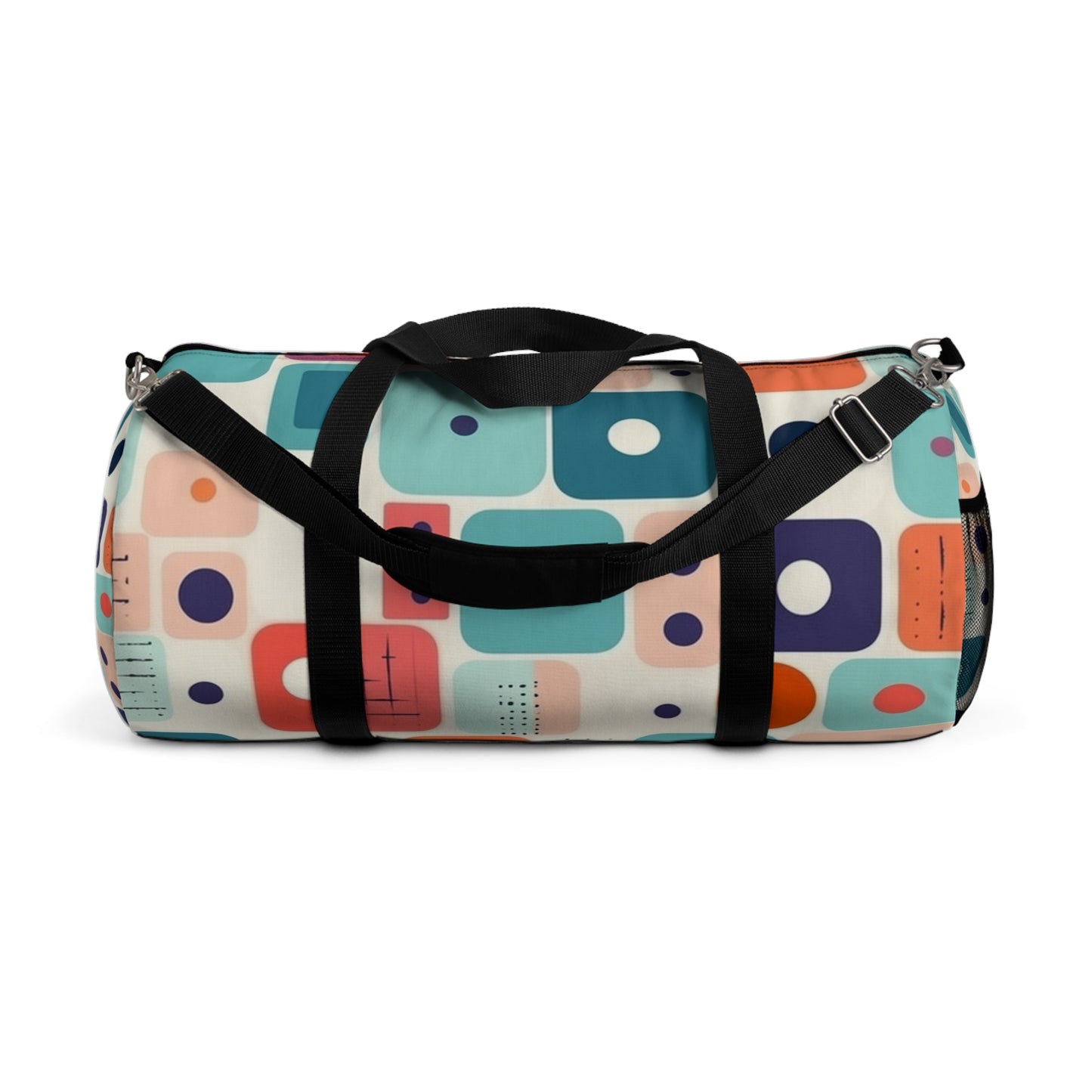 Retro Chic: Atomic Age-Inspired Duffel Bag with Midcentury Modern Design and 1960s Fashion
