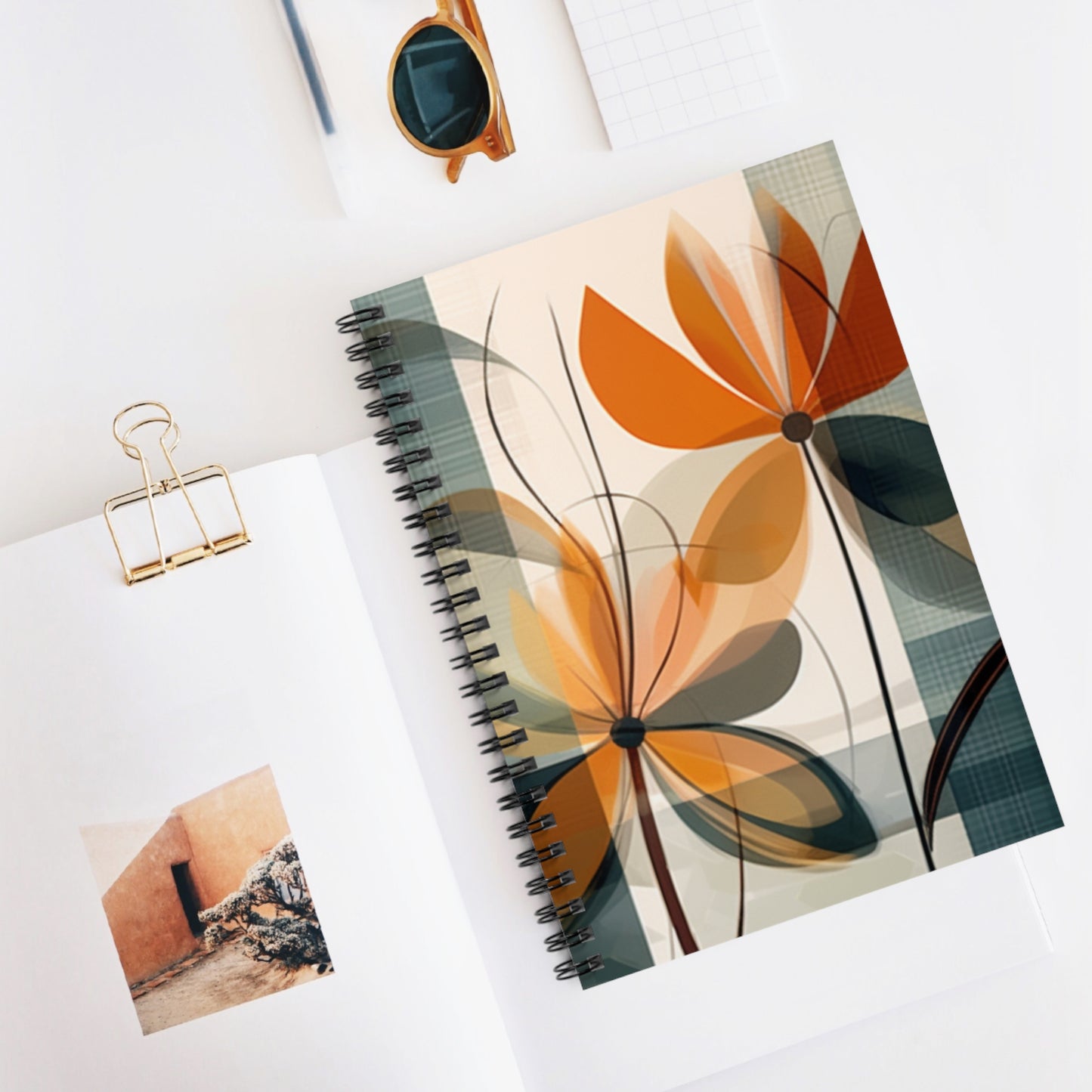 Abstract Floral Harmony: Flower Drawings and Modern Artistry on a Spiral Notebook