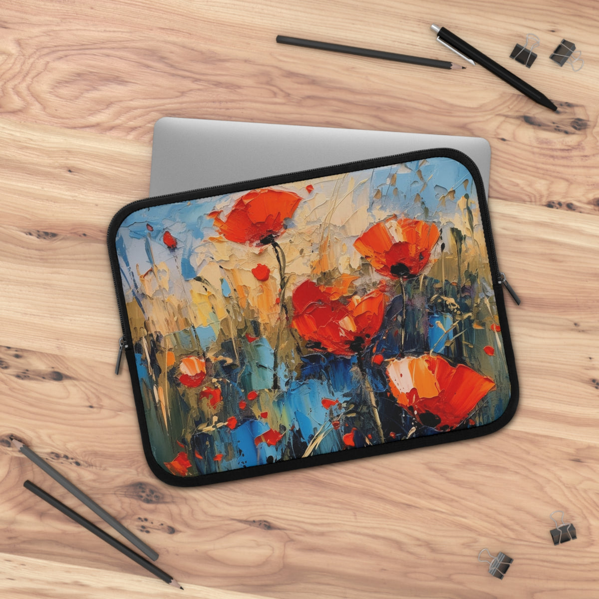 Laptop Sleeve Paradise: Abstract Poppy Artwork and Flower Drawings