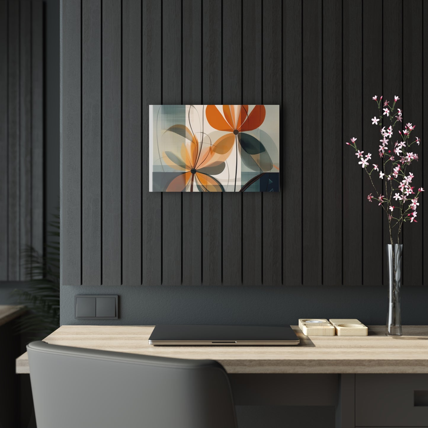Botanical Chic: Flower Drawings and Minimalist Acrylic Prints Design with Midcentury Flair