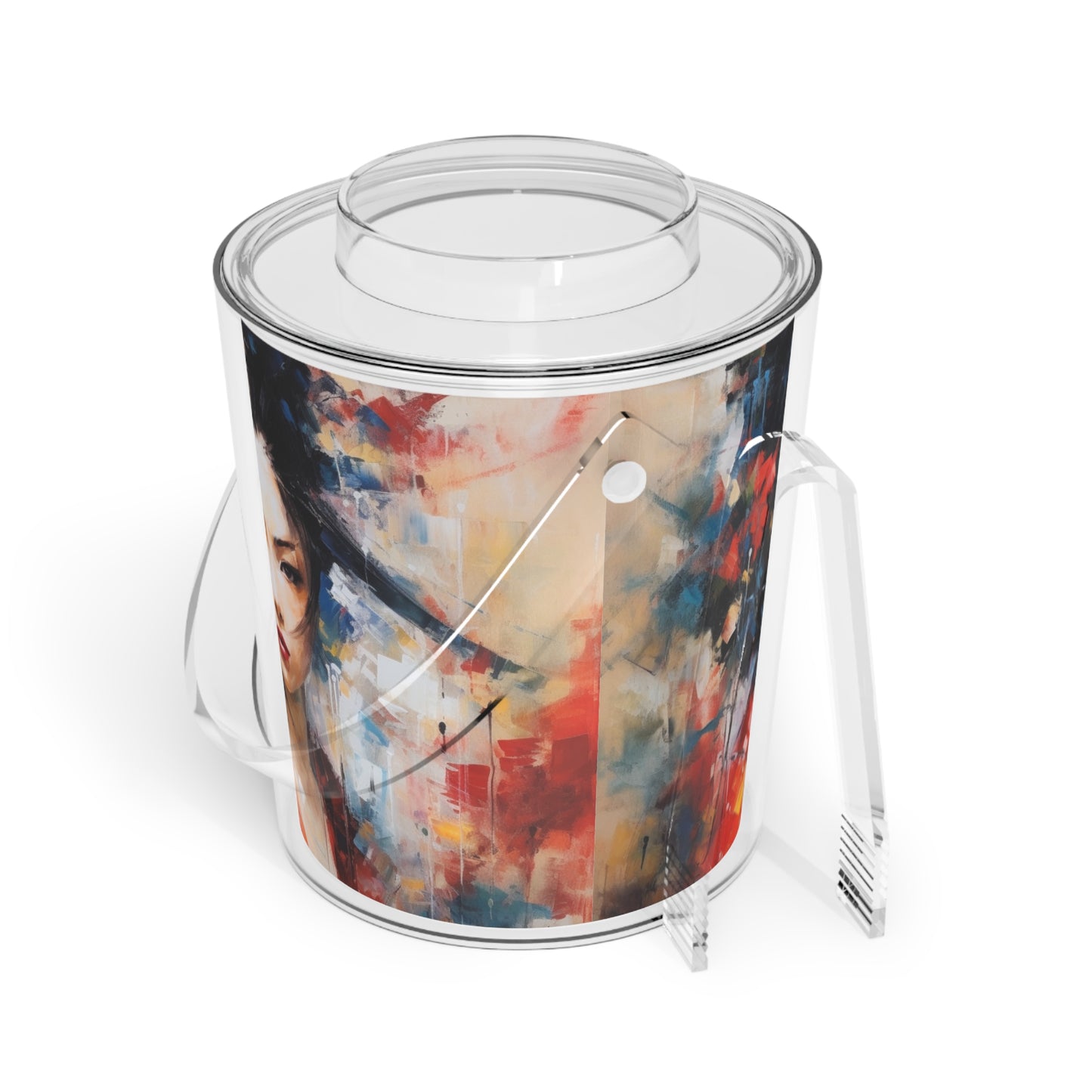 Abstract Geisha Art Ice Bucket with Tongs: Captivating Brushstrokes in a Japanese Aesthetic