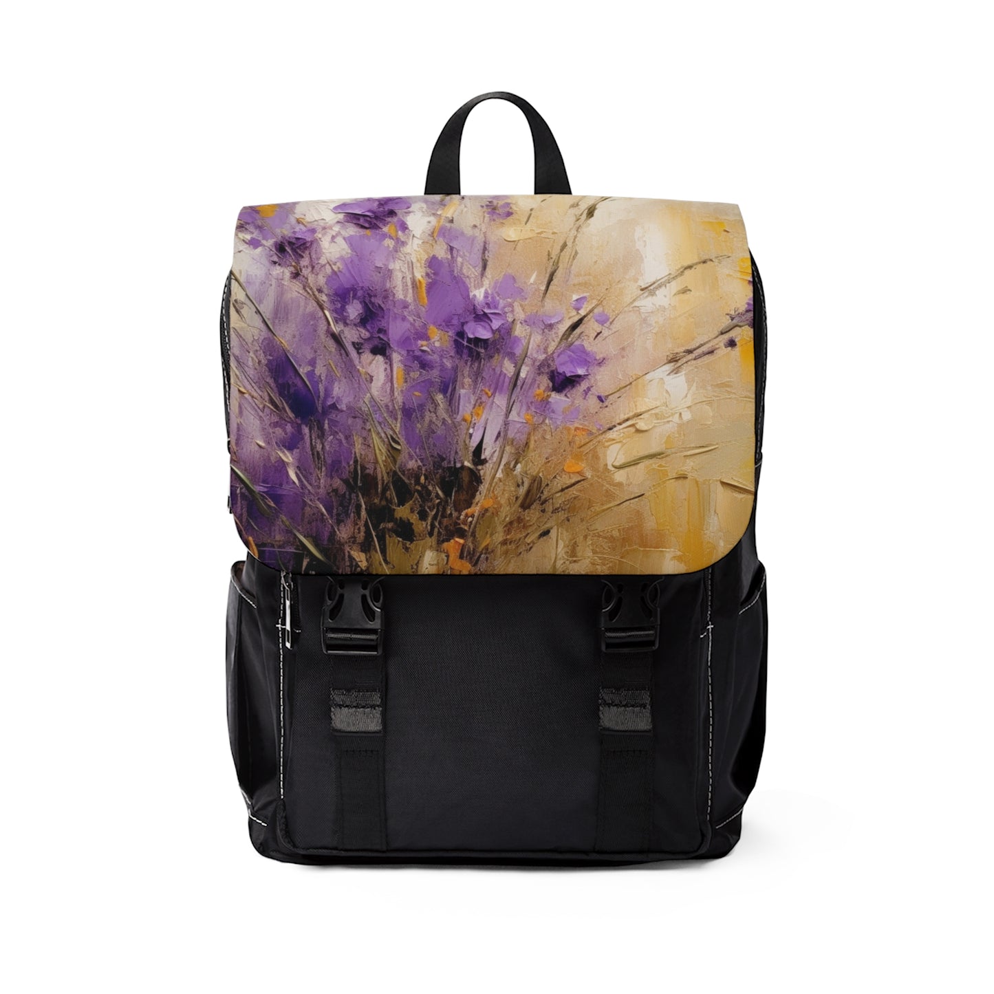 Expressive Lavender Drawing on Unisex Casual Shoulder Backpack: A Symphony of Colors and Petals