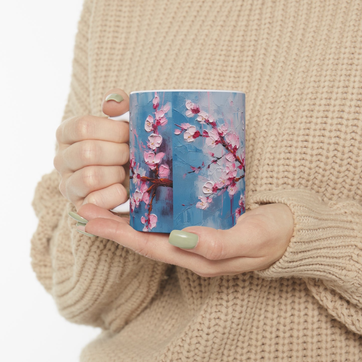 Ceramic Mug with Abstract Cherry Blossom Drawing: Embrace the Serenity