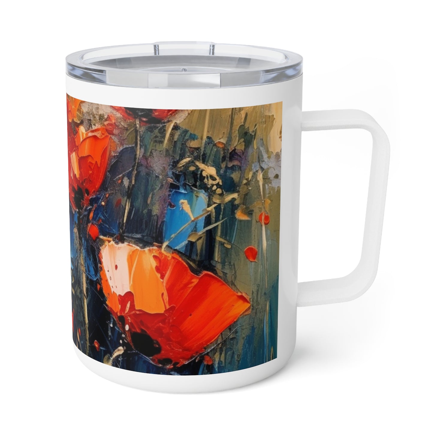 Insulated Coffee Mug Paradise: Abstract Poppy Artwork and Flower Drawings