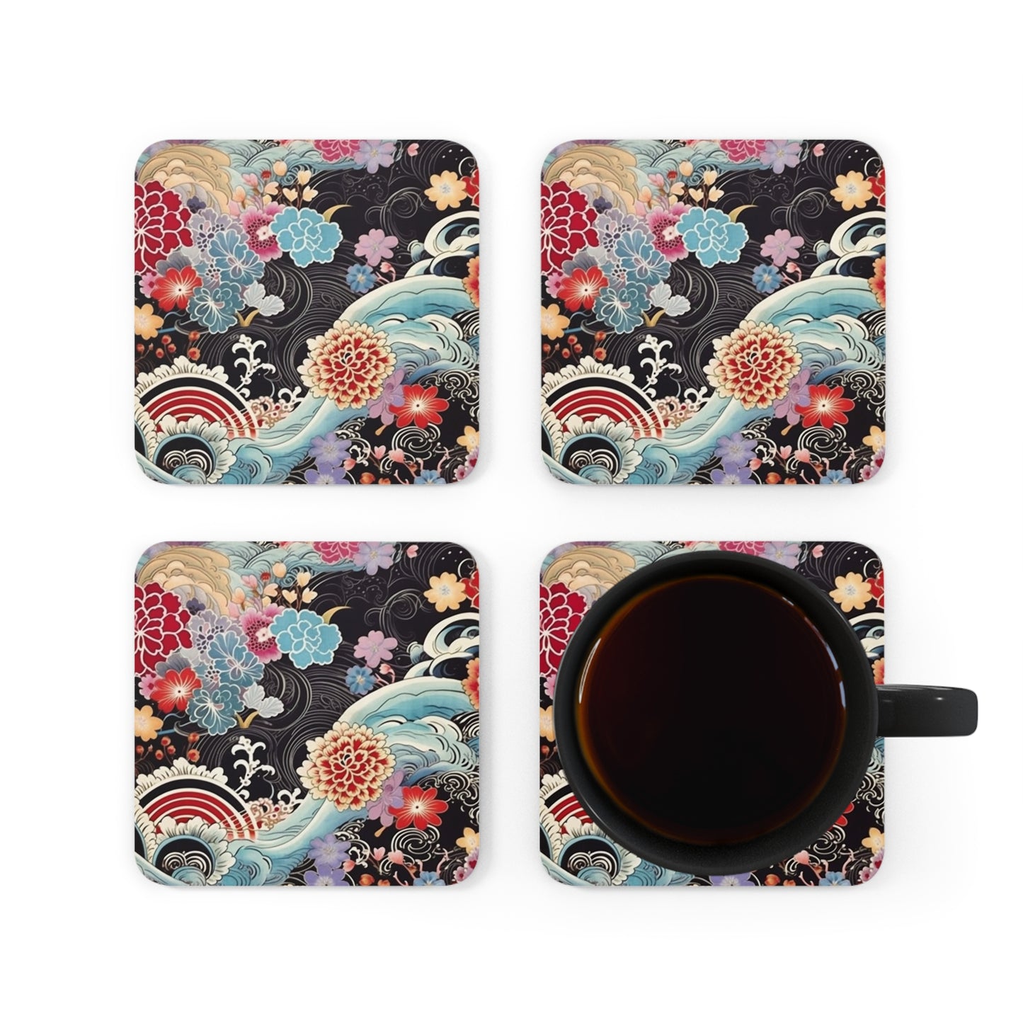 Authentic Japanese Kimono Corkwood Coaster Set: Embrace Tradition