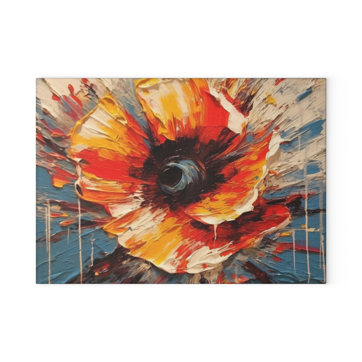 Poppy Symphony: Glass Cutting Board with Abstract Floral Artwork