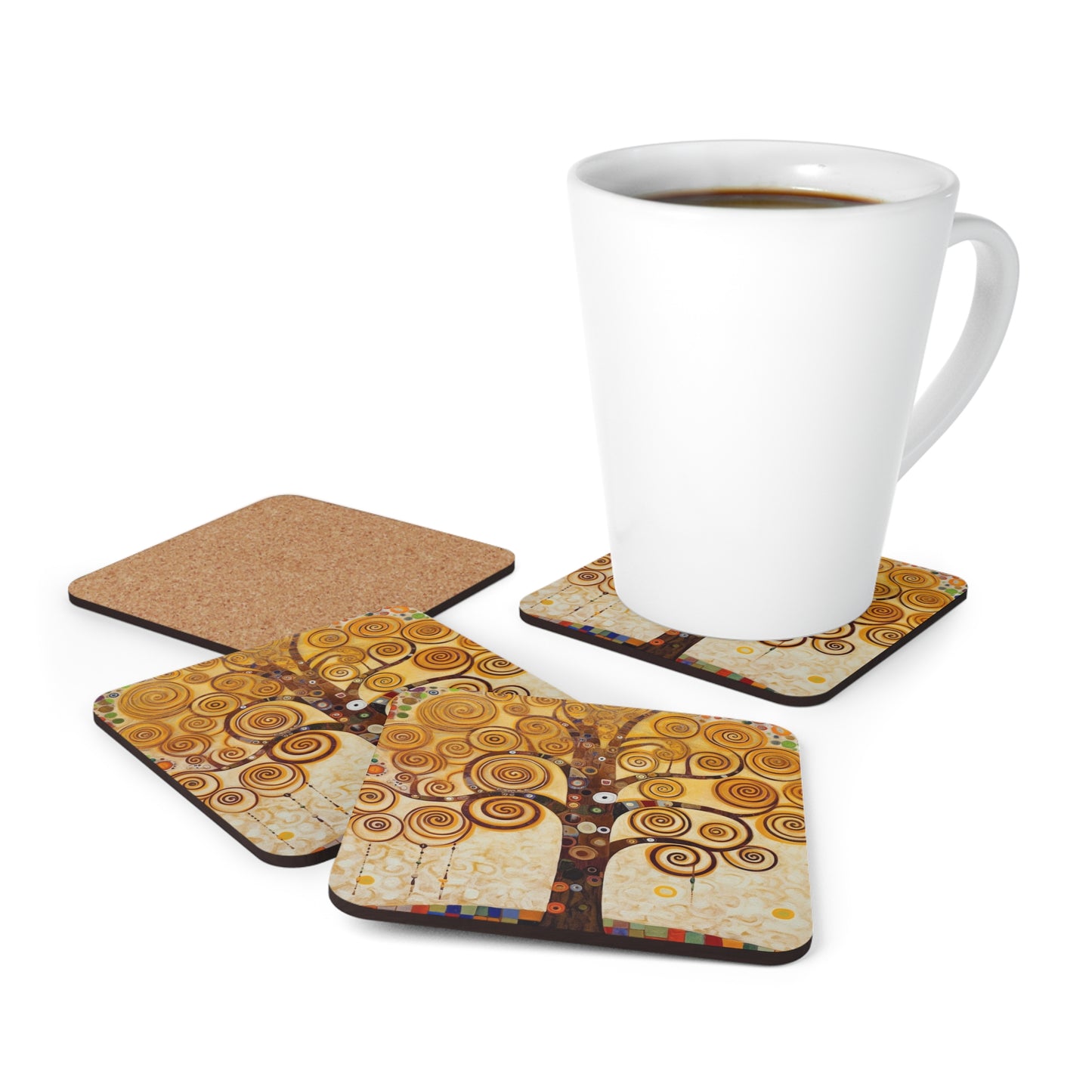 Captivating Artistry: The Tree of Life Corkwood Coaster Set, Inspired by Gustav Klimt's Timeless Masterpiece
