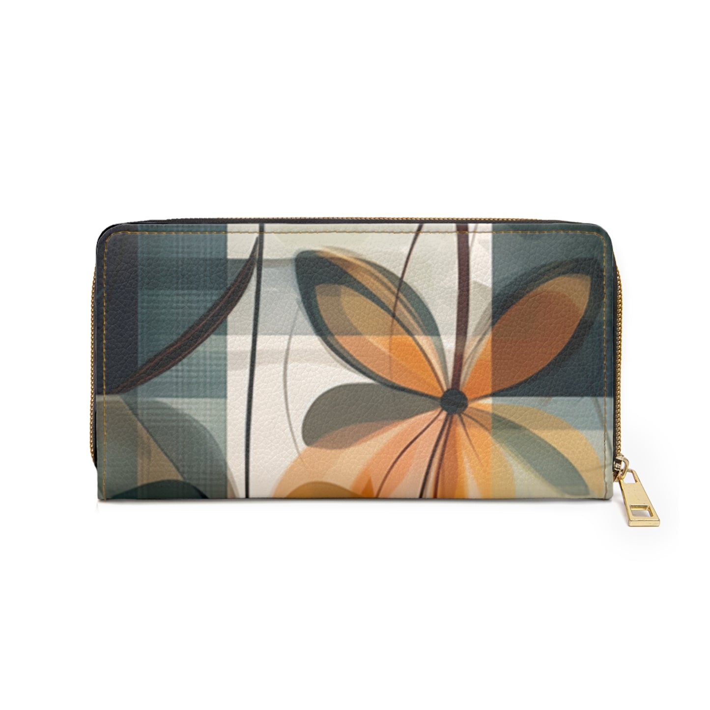 Botanical Chic: Flower Drawings and Minimalist Zipper Wallet Design with Midcentury Flair
