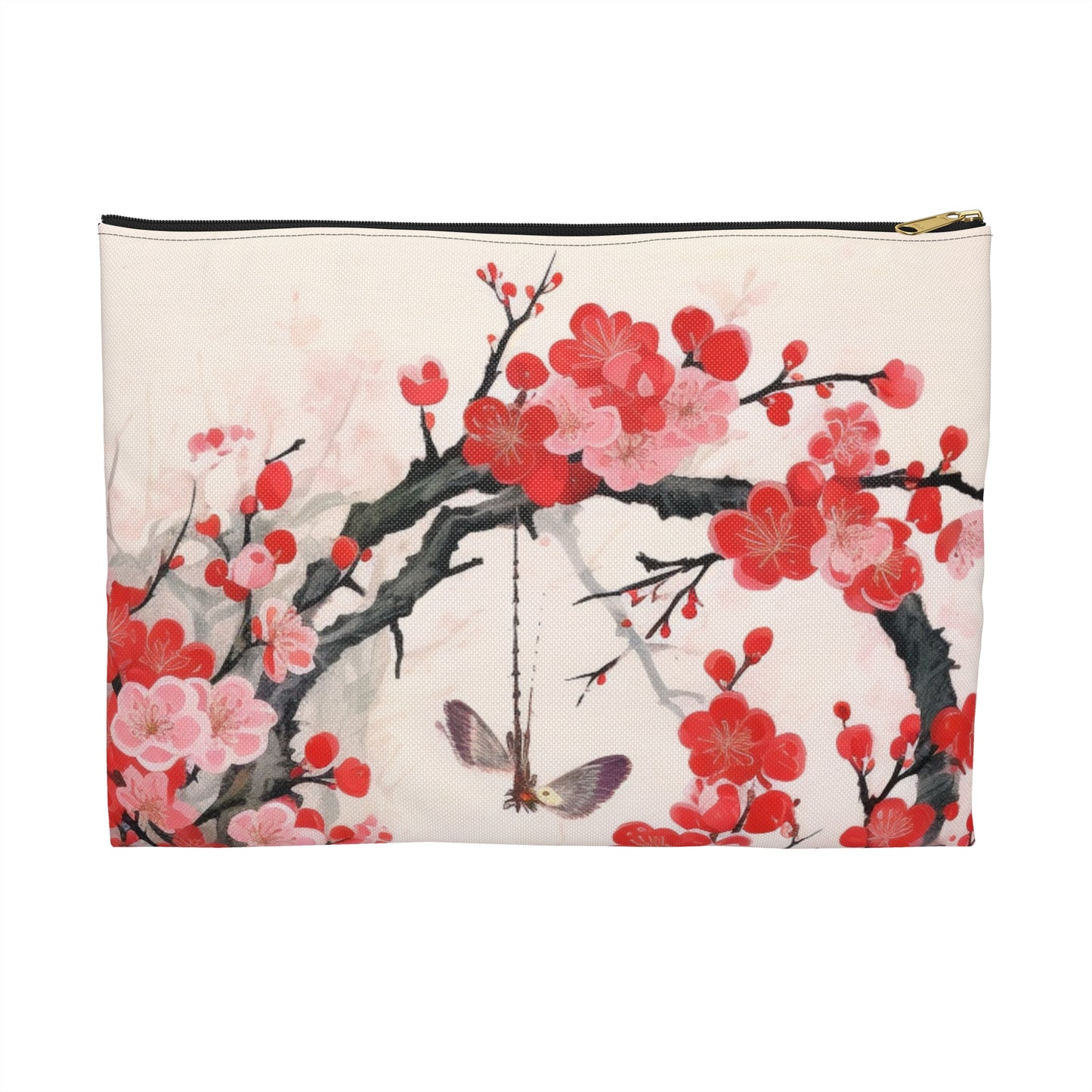 Cherry Blossom Delight: Accessory Pouch Adorned with Intricate Flower Drawings and Artistry