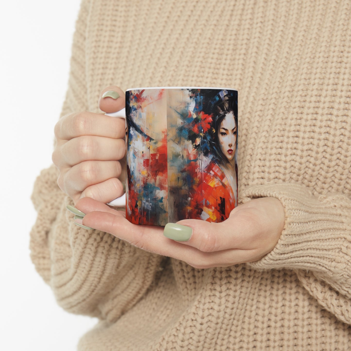 Embrace the Beauty: Geisha Painting Ceramic Mug for Abstract Art Lovers
