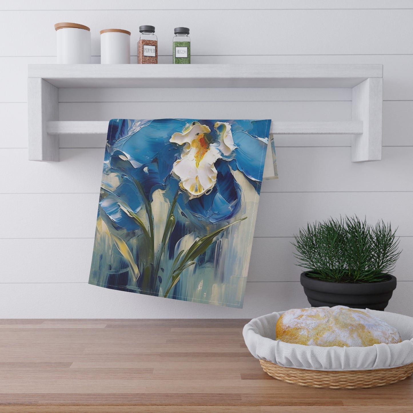 Embrace Artistic Expression with Blue Orchid Abstract Painting Kitchen Towel