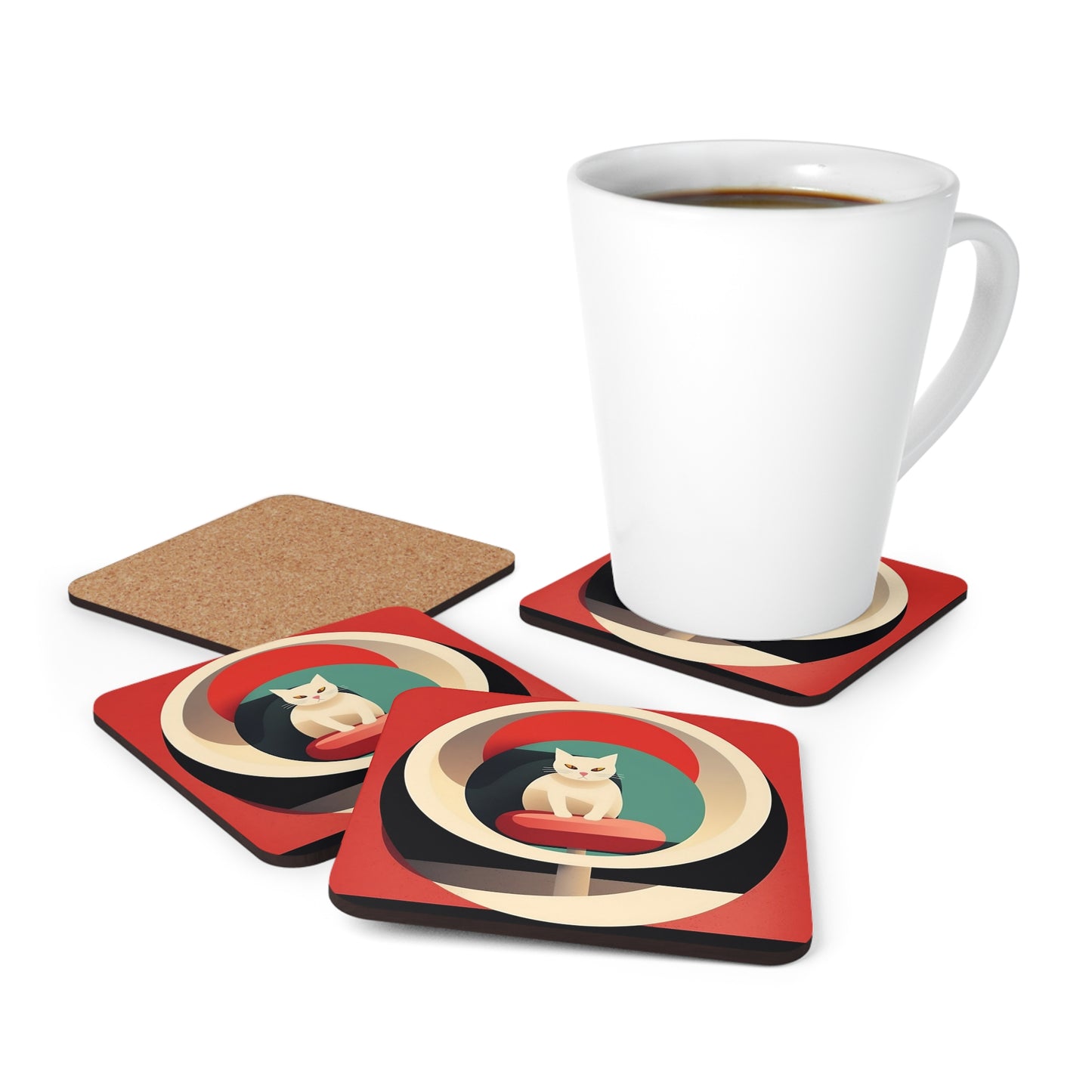 Vintage Cat-titude: Channel the 1950s and 1960s with our Midcentury Modern Cat-inspired Corkwood Coaster Set