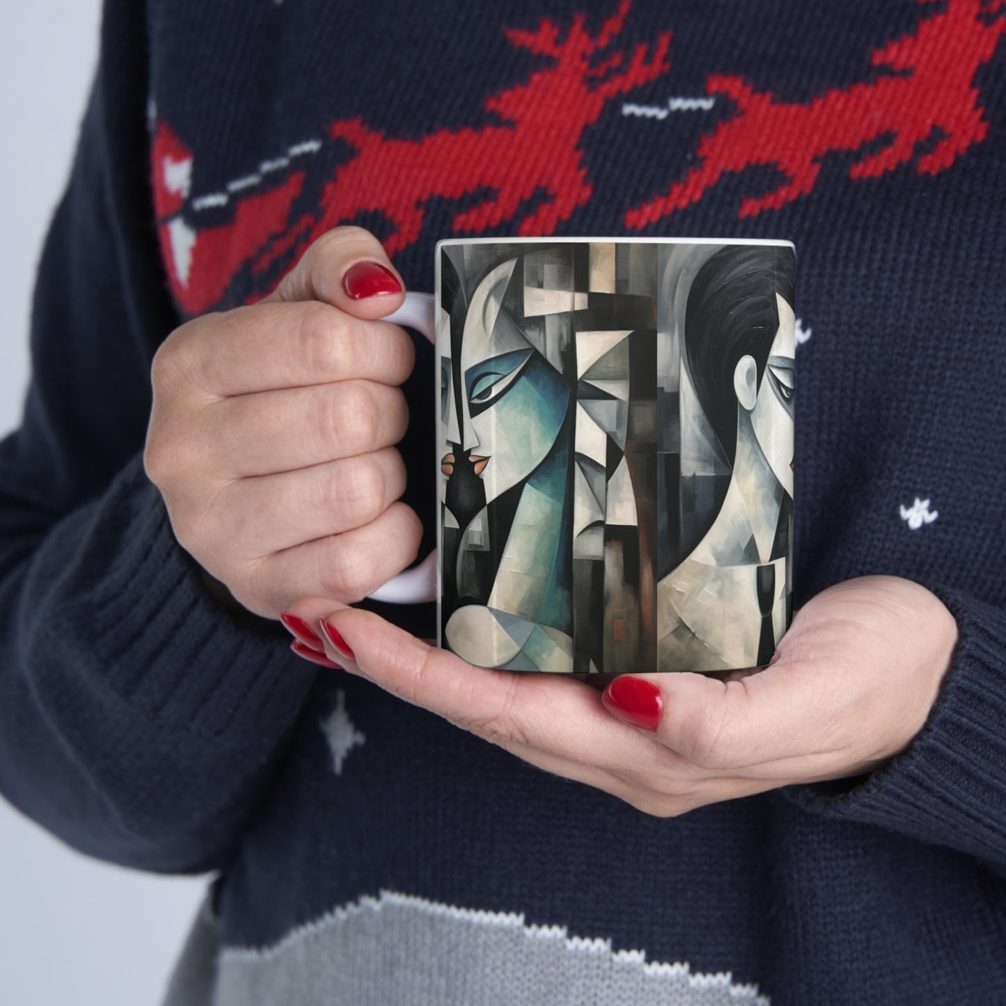 Ceramic Mug with Cubist Art: Artistic Finesse and Abstract Flair