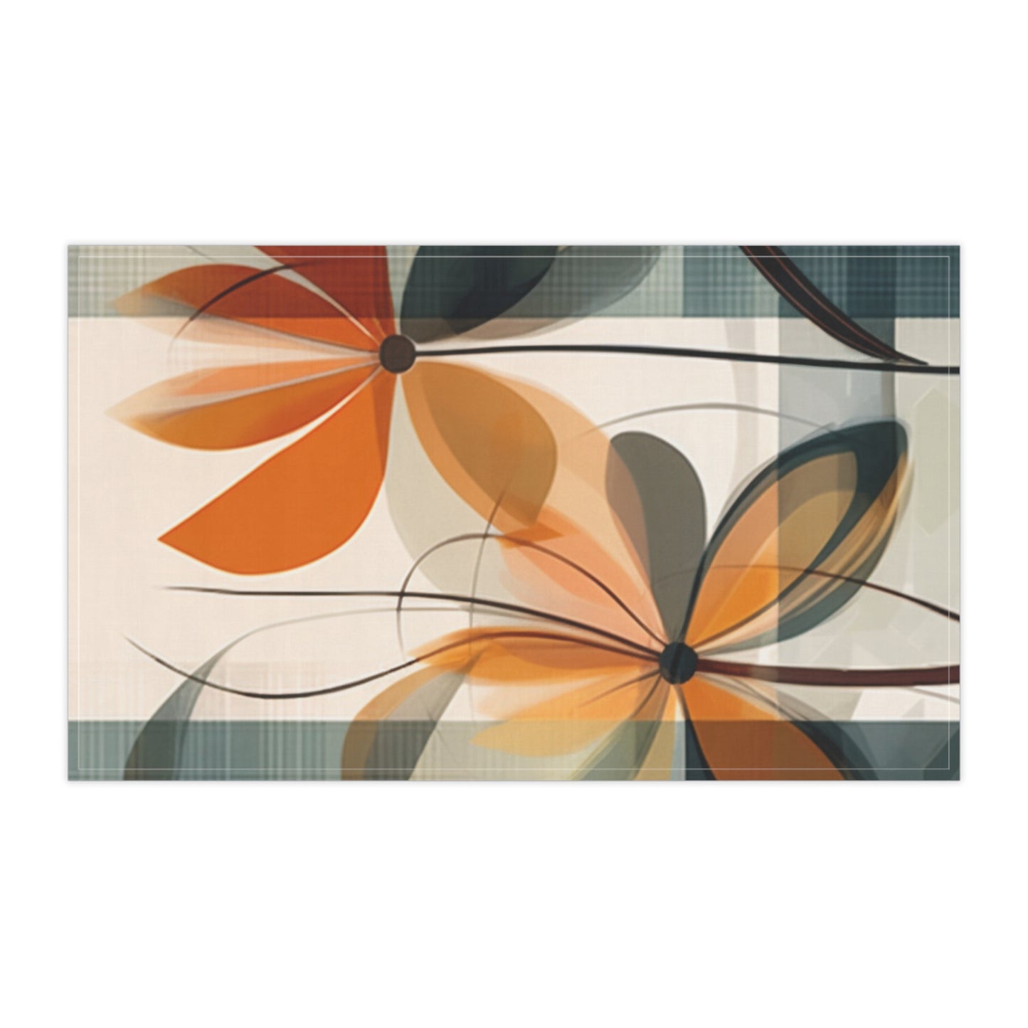 Botanical Chic: Flower Drawings and Minimalist Kitchen Towel Design with Midcentury Flair