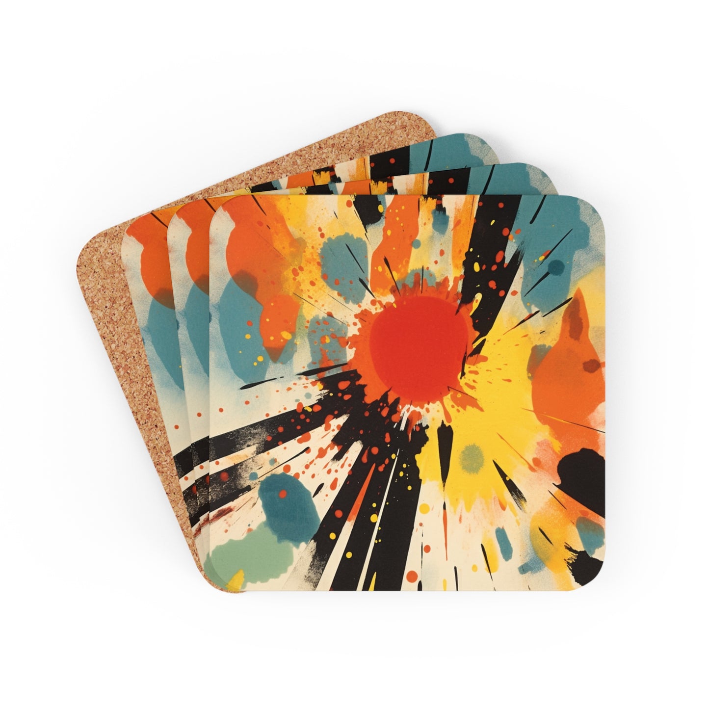 Cosmic Fusion: Abstract Corkwood Coaster Set