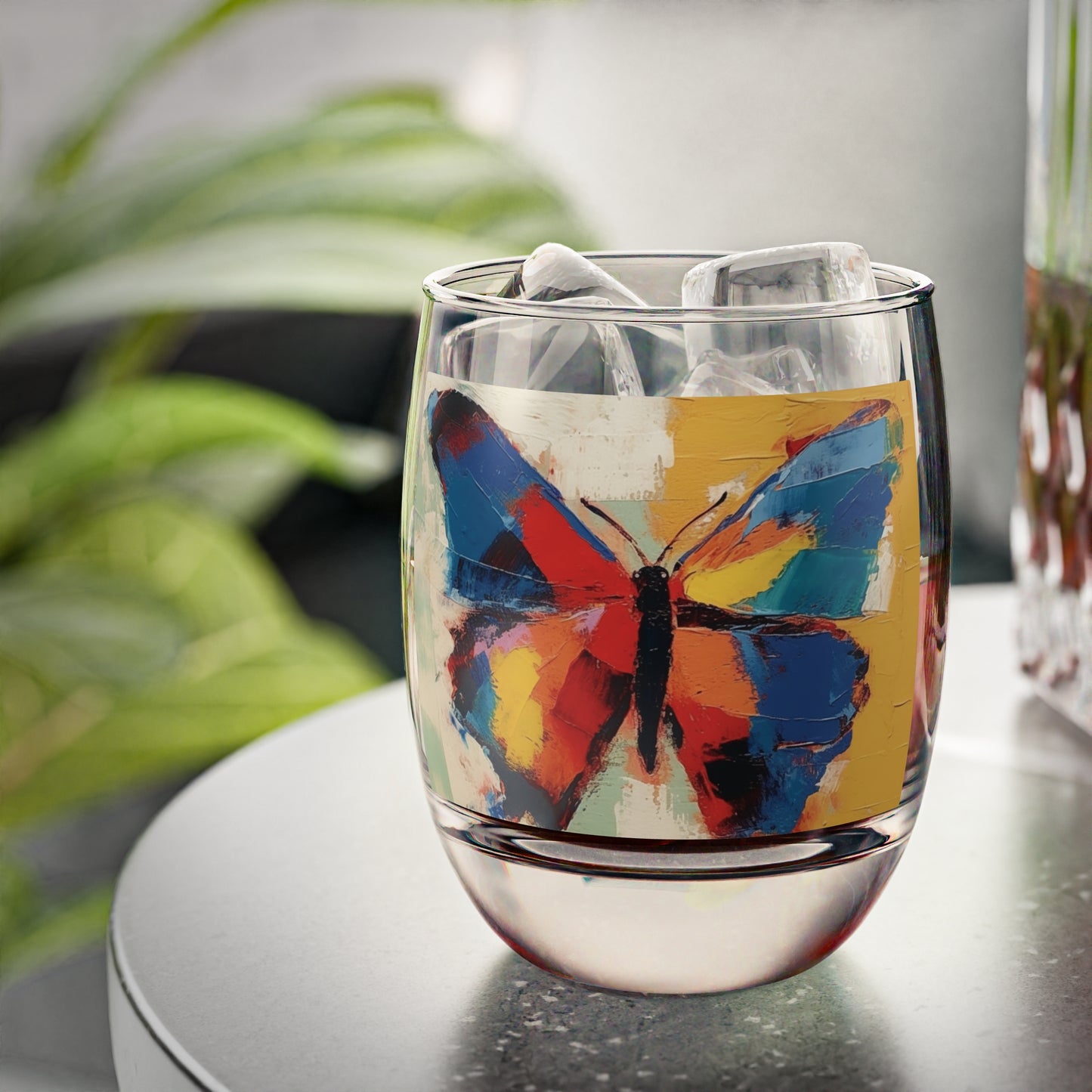 Painting with a Twist: Abstract Butterfly Whiskey Glass
