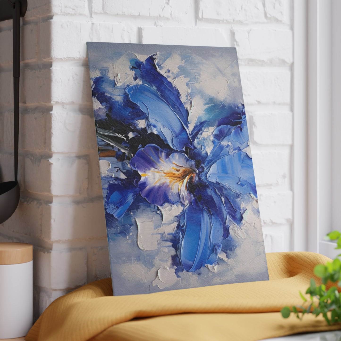 Blue Orchid Serenity: Abstract Oil Paintings Glass Cutting Board Collection