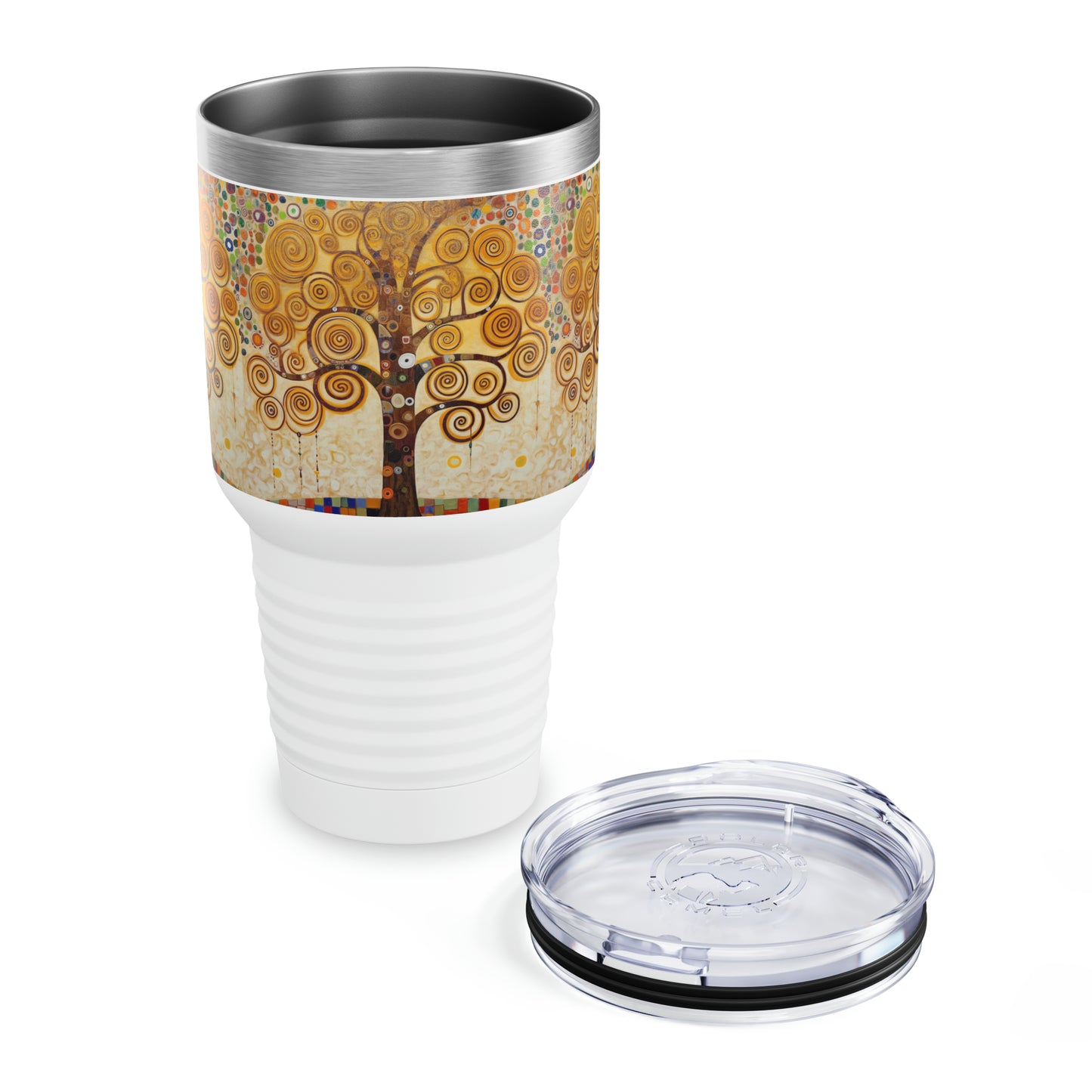 Enchanting Artistry: Ringneck Tumbler Reflecting Gustav Klimt's Timeless Tree of Life Masterpiece