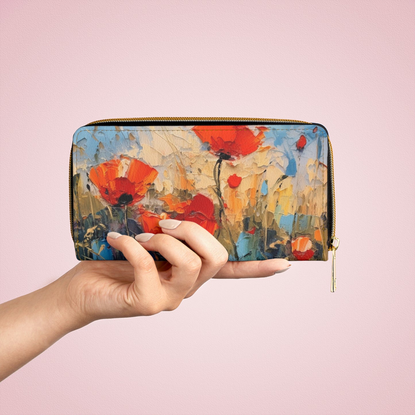 Zipper Wallet Paradise: Abstract Poppy Artwork and Flower Drawings