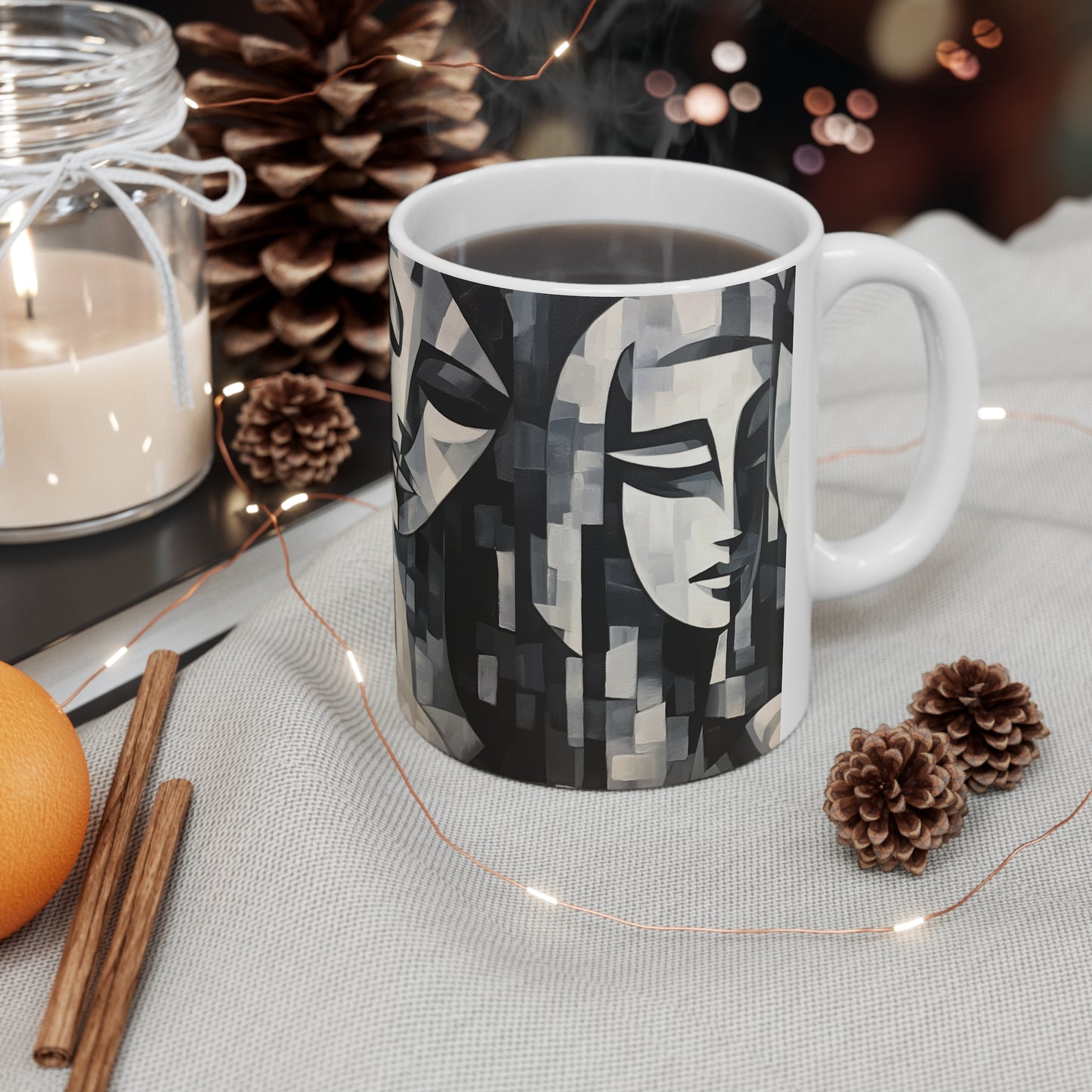 Abstract Oil Paint Ceramic Mug: Cubist Artistry in a Portable Masterpiece
