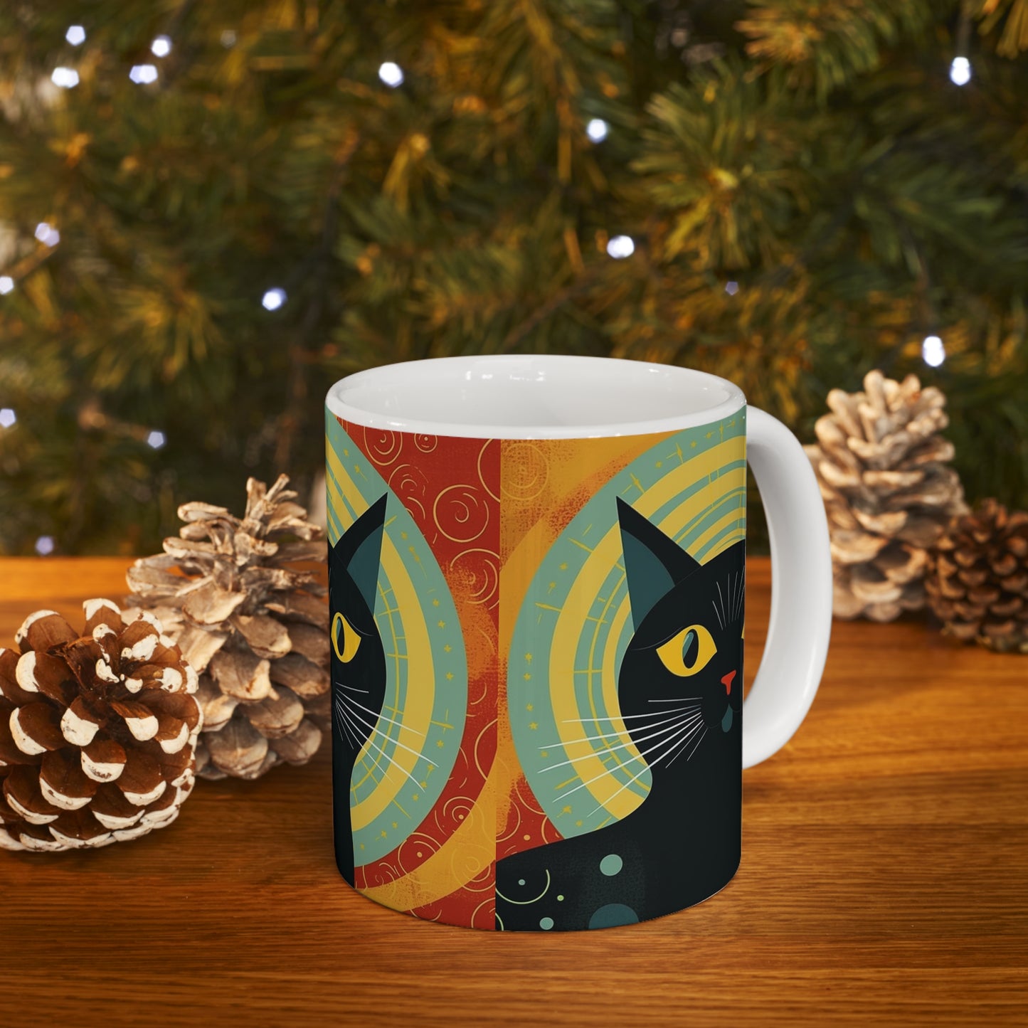 Timeless Whiskers: 1950s and 1960s Fashion-Inspired Cat Mug