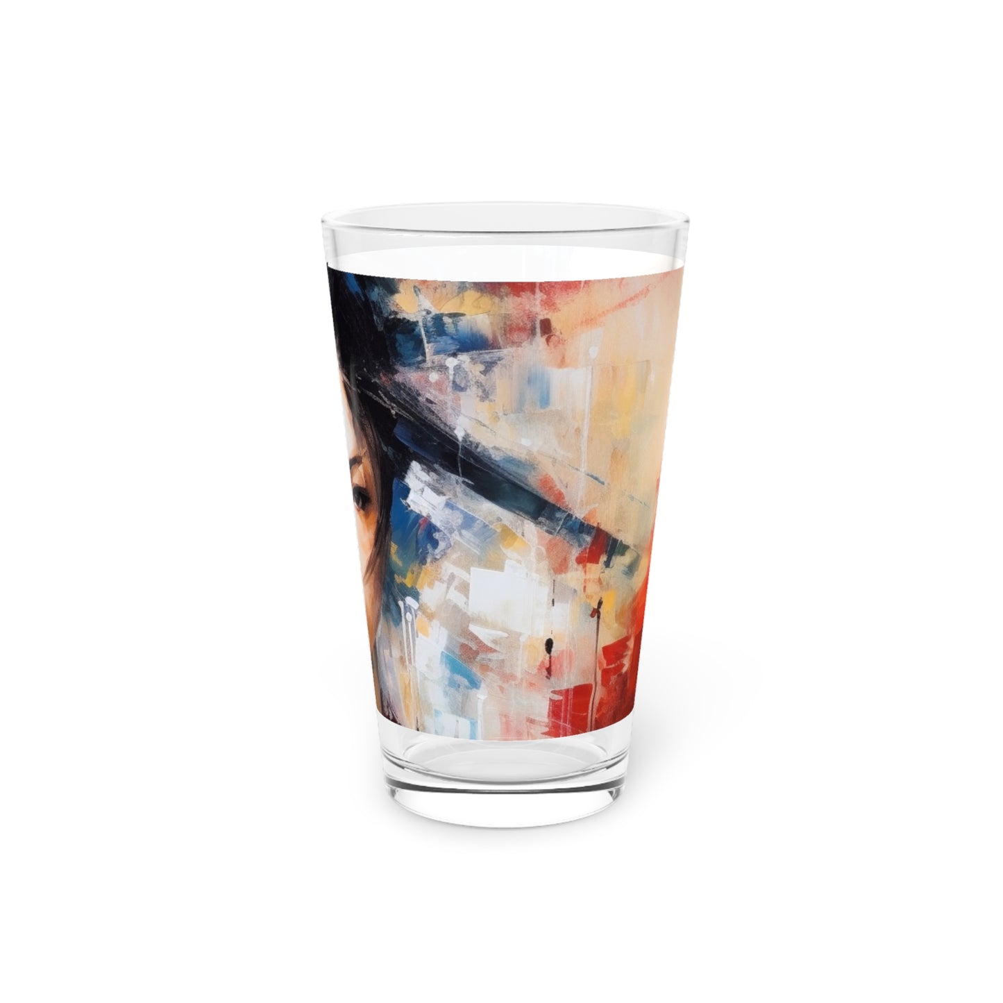 Abstract Geisha Art Pint Glass: Captivating Brushstrokes in a Japanese Aesthetic