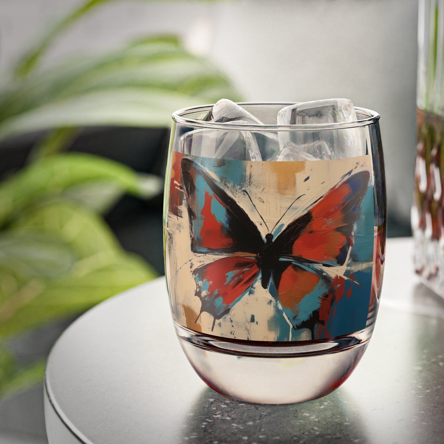 Whiskey Glass with Bauhaus-Inspired Butterfly: Embrace the Subtle Elegance of Nature