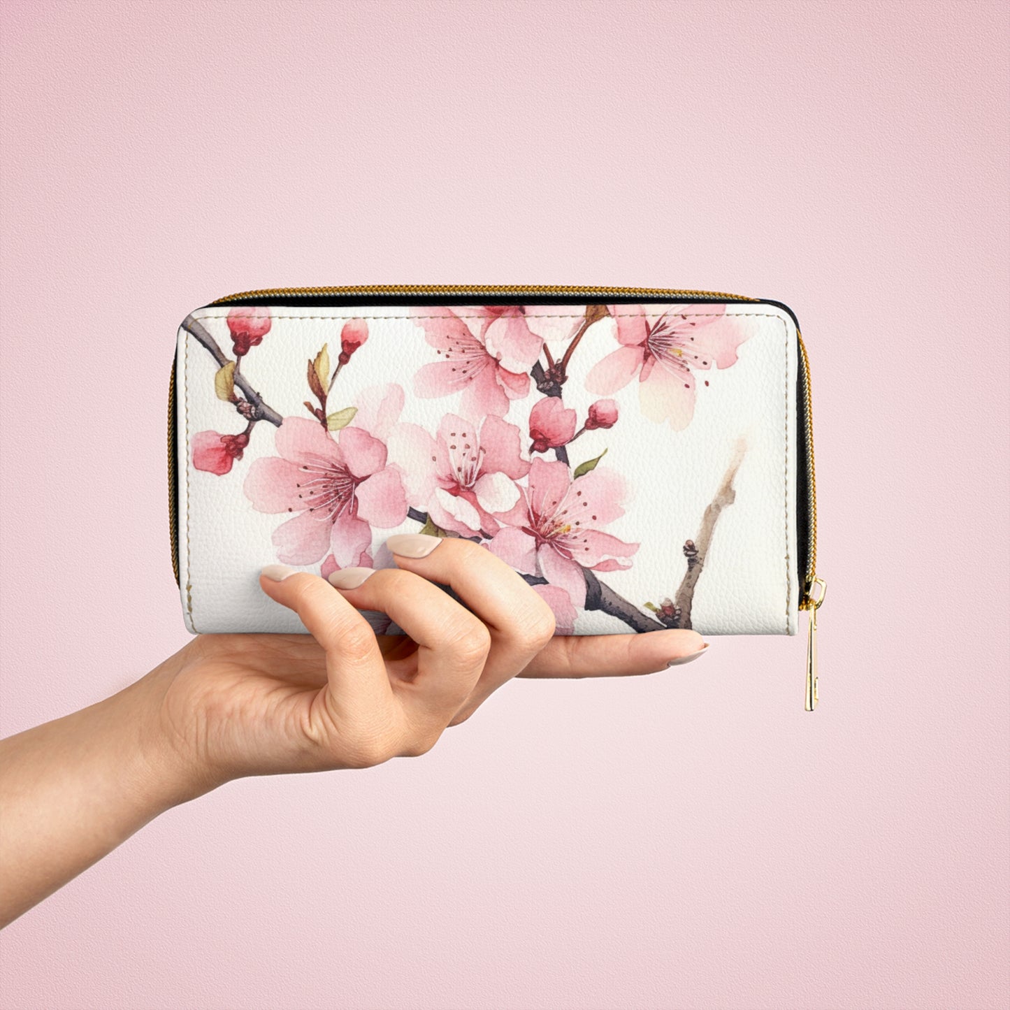 Watercolor Cherry Blossom Zipper Wallet