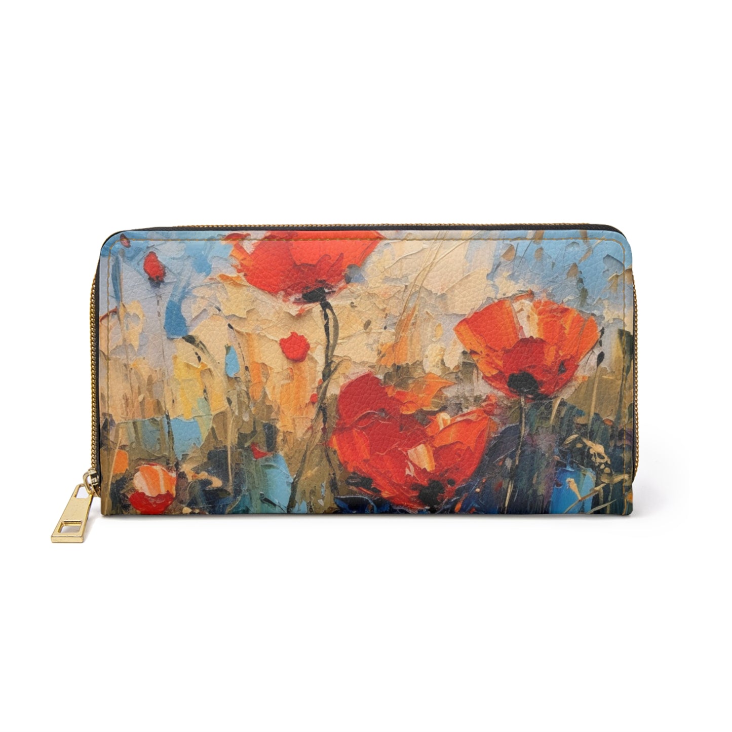 Zipper Wallet Paradise: Abstract Poppy Artwork and Flower Drawings