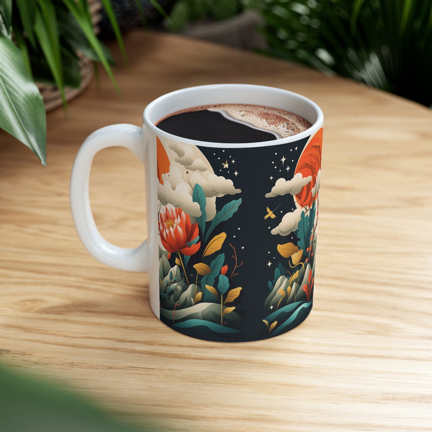Simplicity Refined: Ceramic Mug with Minimalist Midcentury Modern Design and Abstract Art