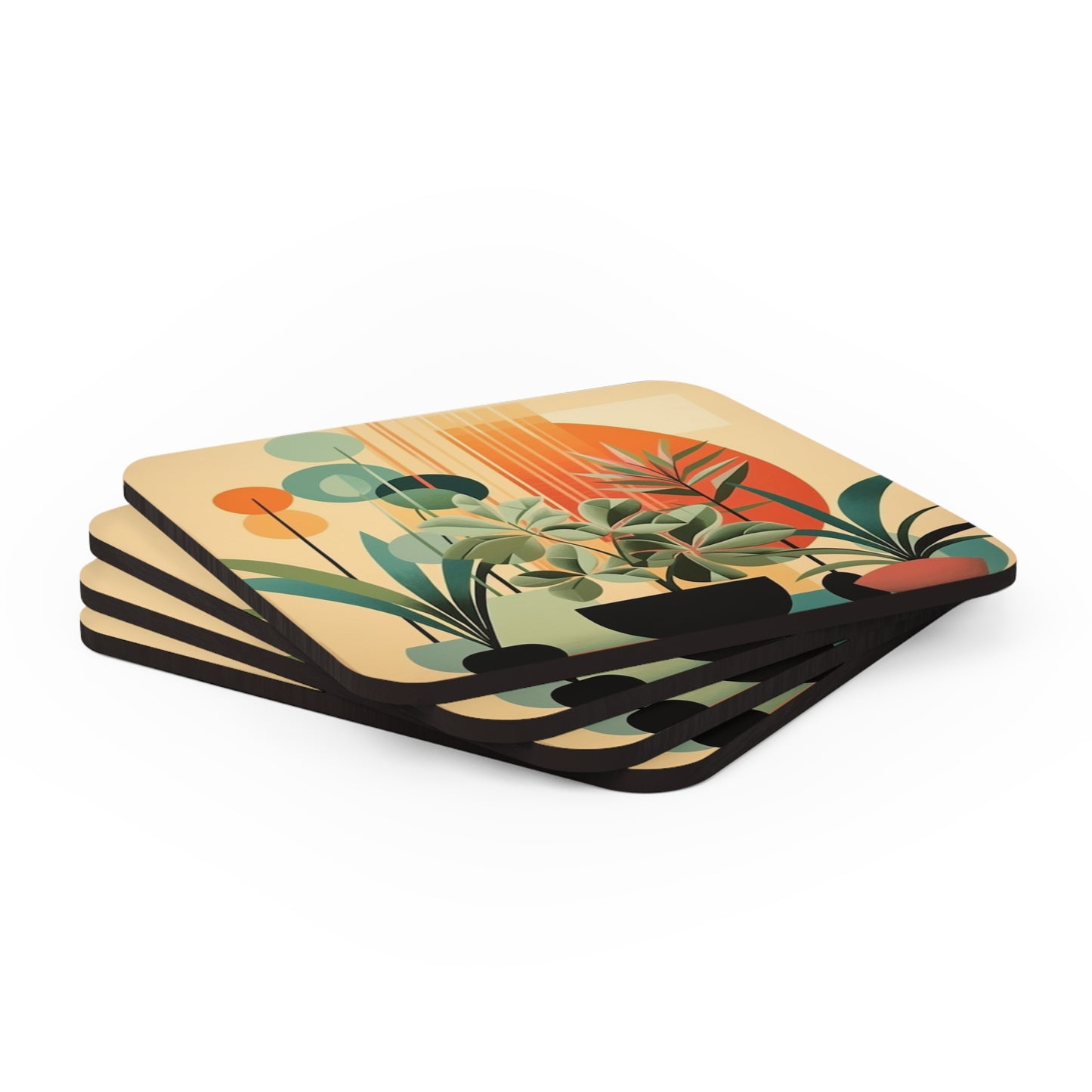 Botanical Beauty: Midcentury Modern Plant Corkwood Coaster Set