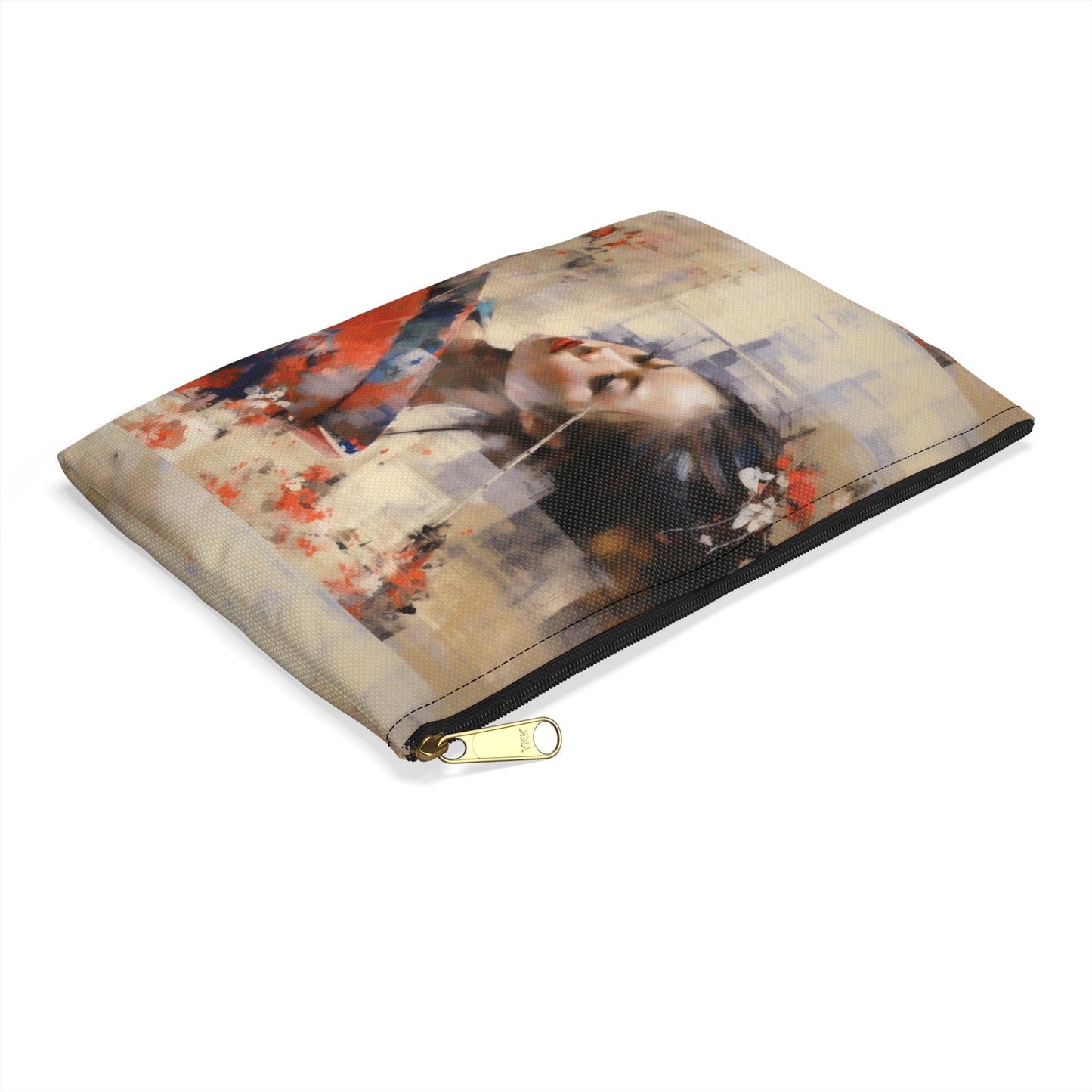 Japanese-Inspired Abstract Oil Painting Accessory Pouch: Celebrating Geisha Beauty