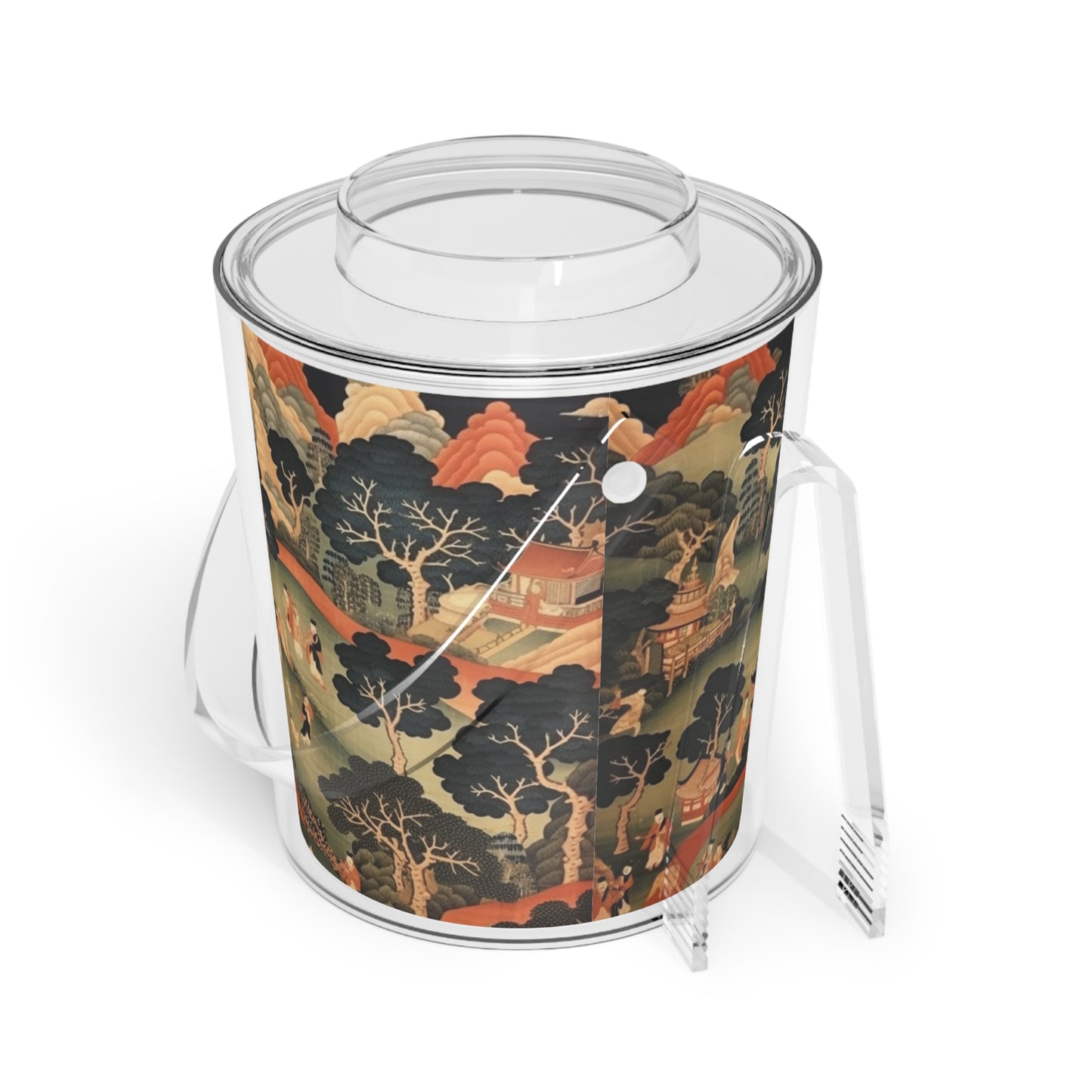Tapestry Treasures: Japanese-inspired Ice Bucket with Tongs for Art Lovers