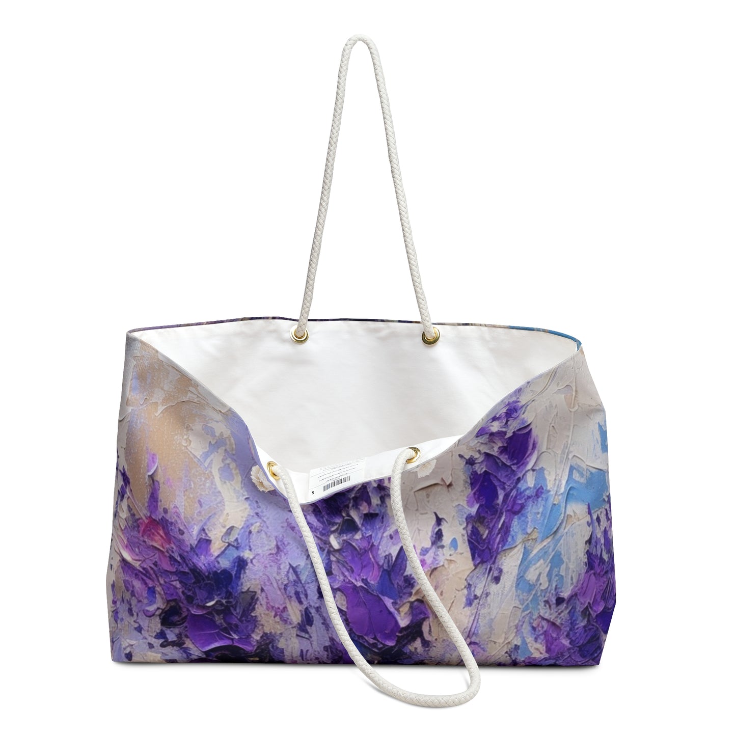 Vibrant Lavender Art on Weekender Bag: A Floral Delight for Your Senses